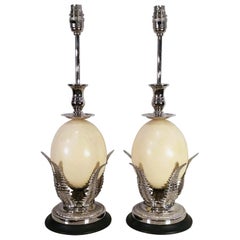 Late 20th Century Pair of Ostrich Egg Table Lamps