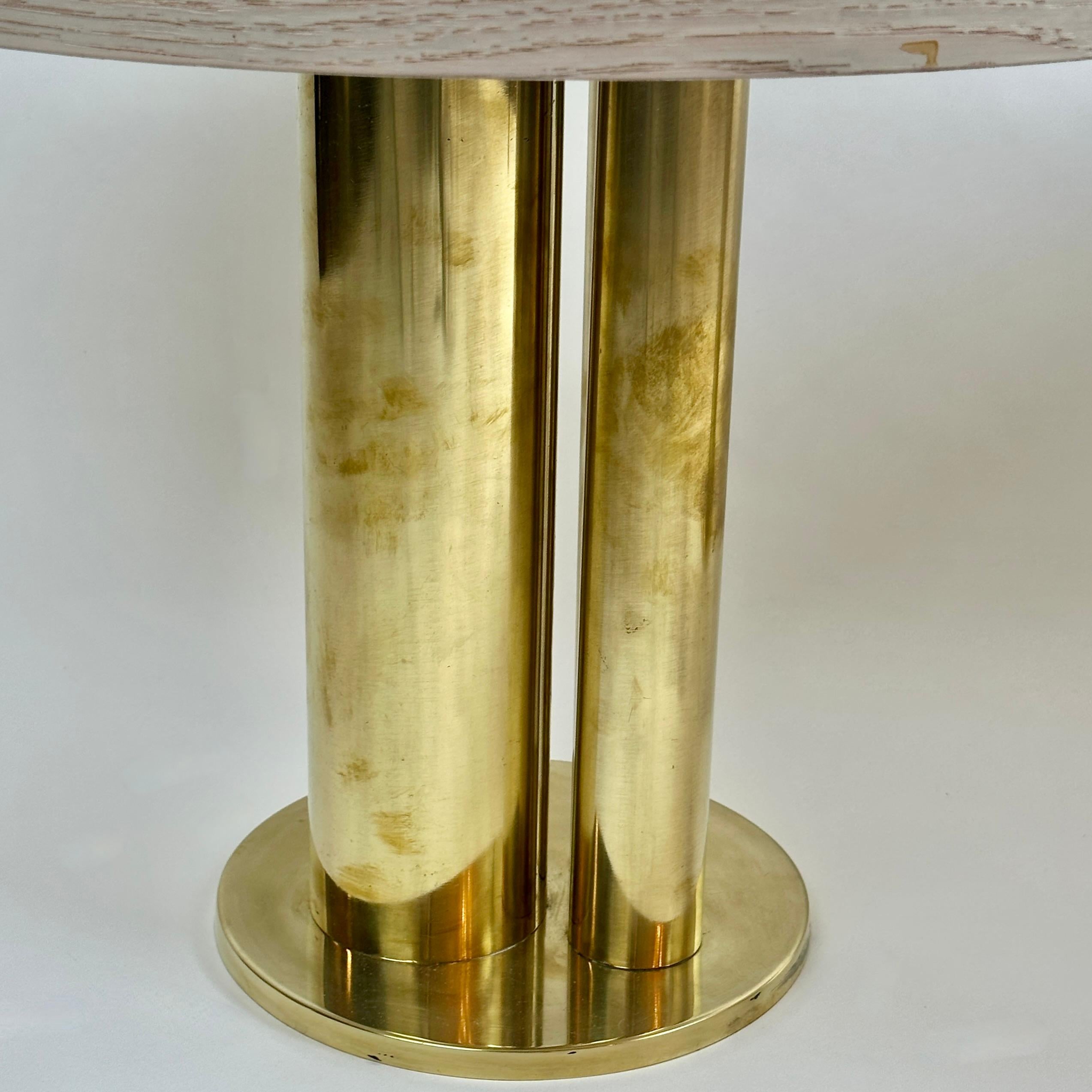 Late 20th Century Pair of Round Ash Wood w/ Opaline Glass & Brass Side Tables For Sale 7
