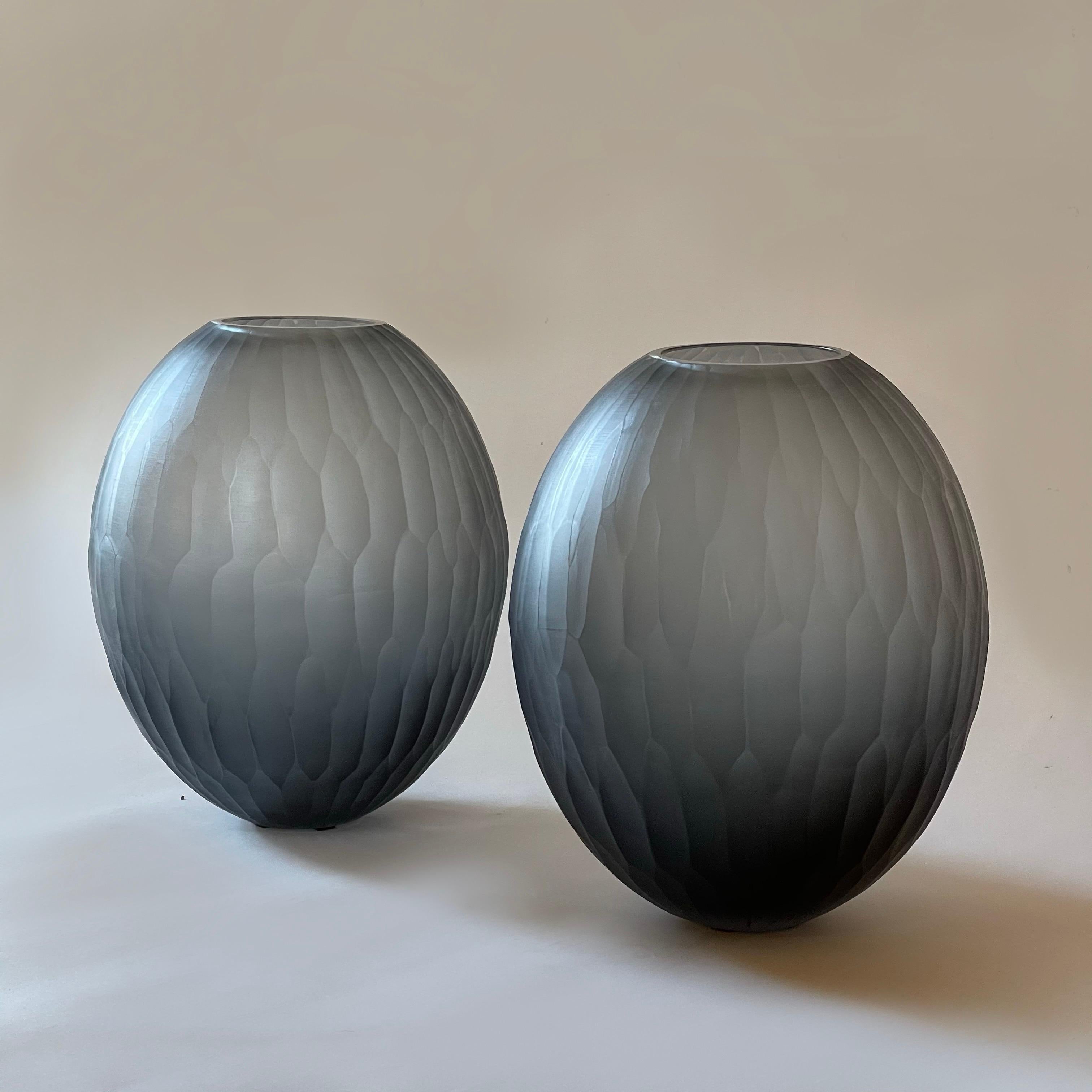 Mid-Century Modern Late 20th Century Pair of Sculptural Gray Murano Glass Vases For Sale