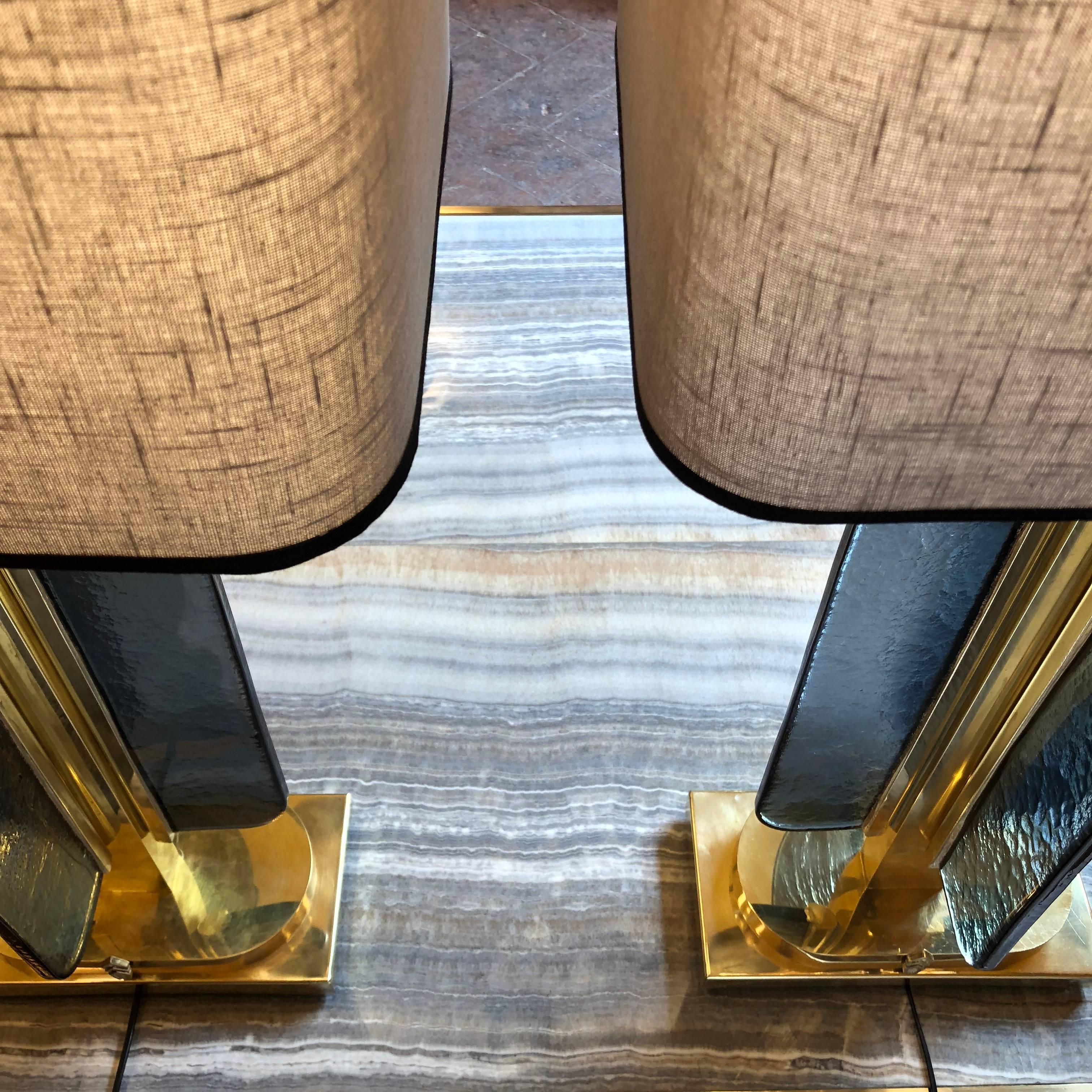 Late 20th Century Pair of Smoked Grey/Green Murano Glass Table Lamps by Salviati In Excellent Condition In Firenze, Tuscany