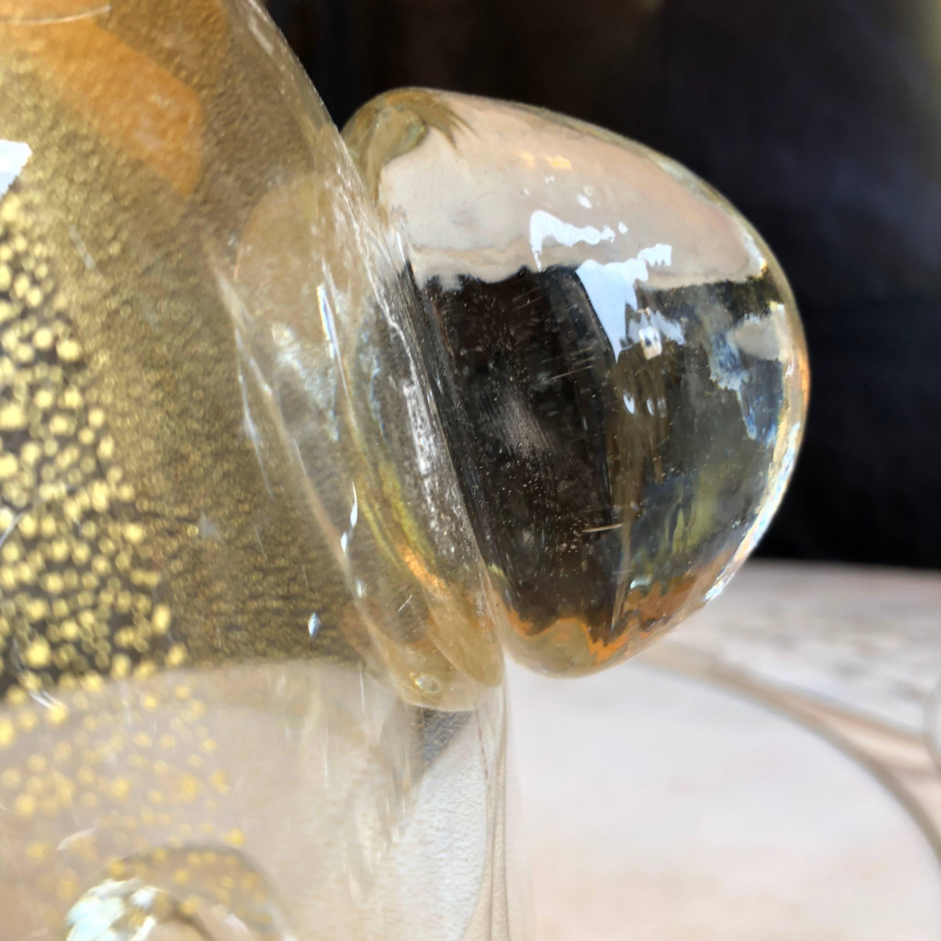 Paire de vases en verre de Murano transparents et dorés de la fin du XXe siècle par Costantini 3