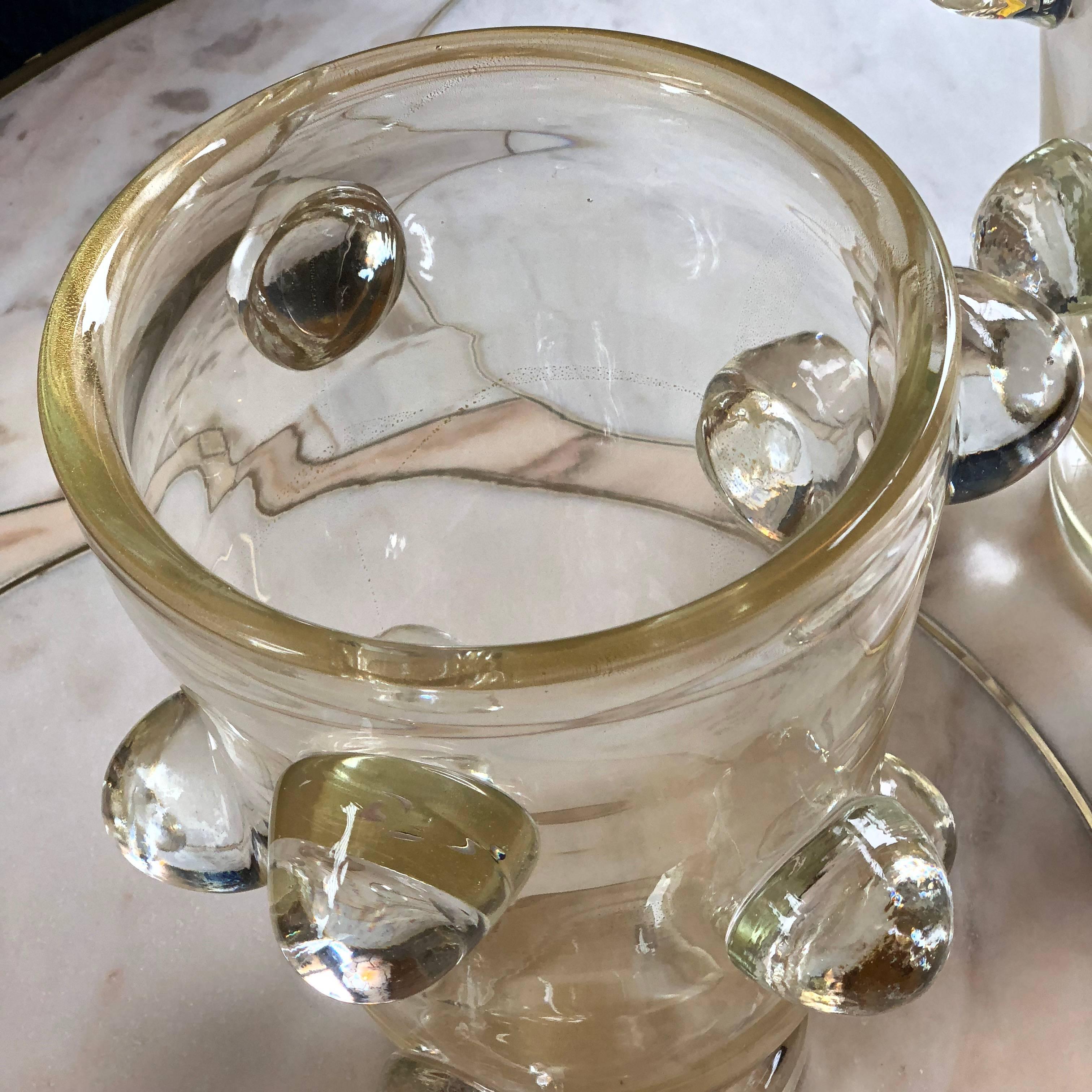 Paire de vases en verre de Murano transparents et dorés de la fin du XXe siècle par Costantini 1