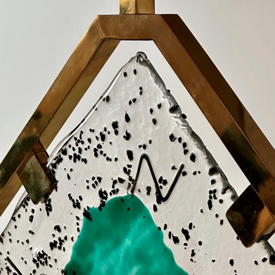 Paire de lampes de table en verre de Murano et laiton transparent/vert de la fin du 20e siècle en vente 1