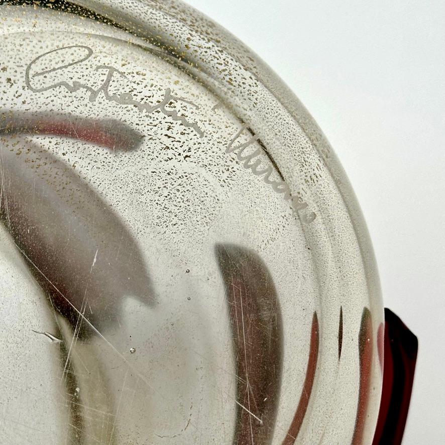 Fin du 20e siècle Paire de vases en verre d'art transparent de Murano avec applications rouges, fin du 20e siècle en vente