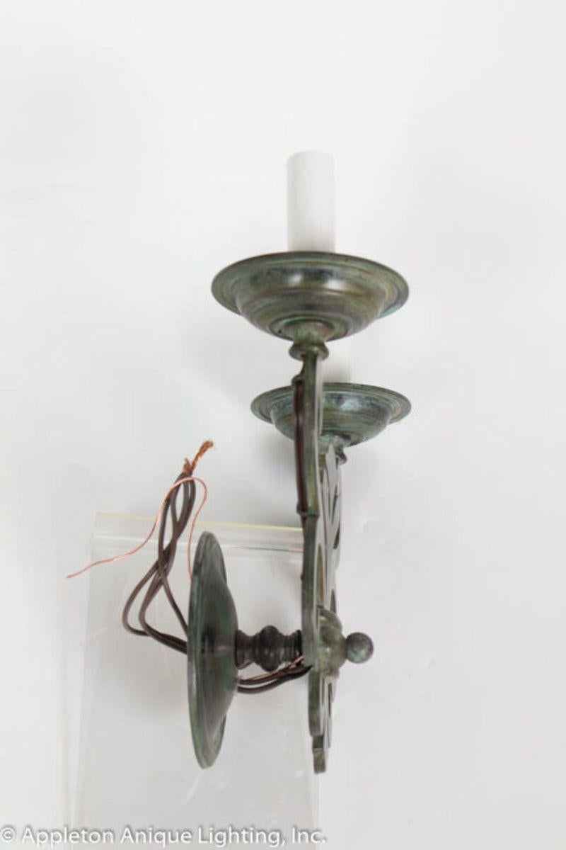 Late 20th Century Pair of Verdigris Sconces In Excellent Condition In Canton, MA