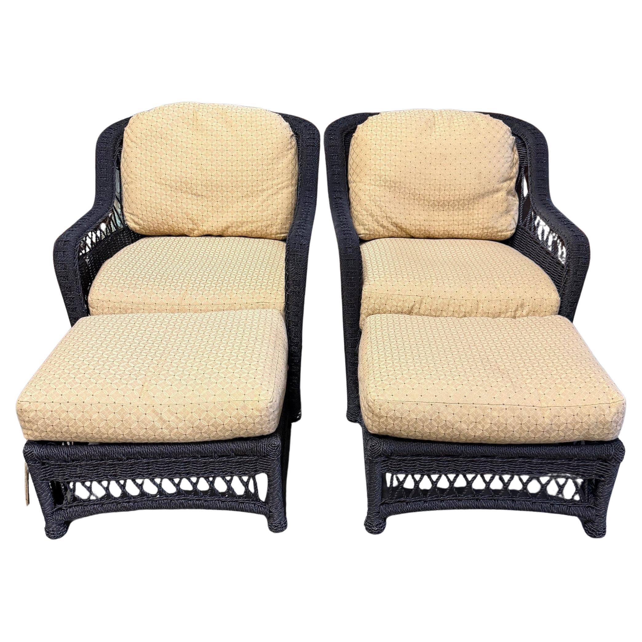 Late 20th Century Pair of Victorian Style Outdoor Armchairs with Ottomans