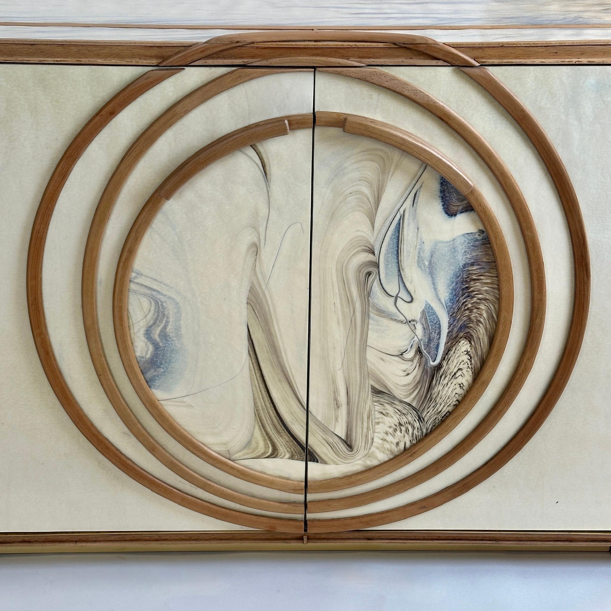 Late 20th Century Pair of White Murano Art Glass, Wood w/ Brass Details Cabinets For Sale 2