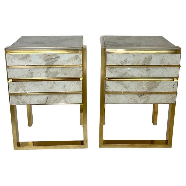 Late 20th Century Pair of Wood, Brass and Grey Murano Art Glass Night