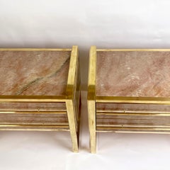 Late 20th Century Pair of Wood, Brass & Red Murano Art Glass Night Stands