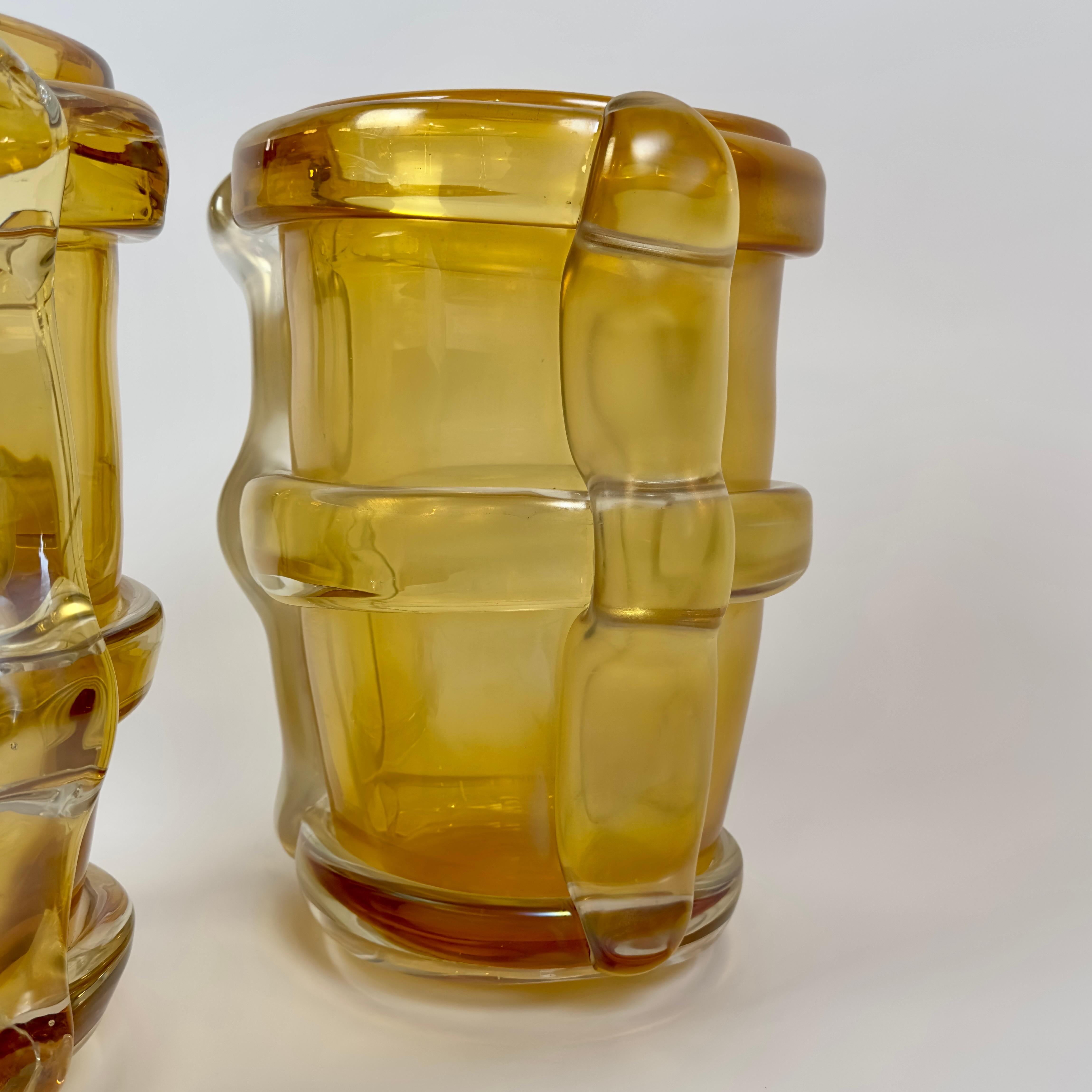 Italian Late 20th Century Pair of Yellow Murano Art Glass Vases by Costantini For Sale