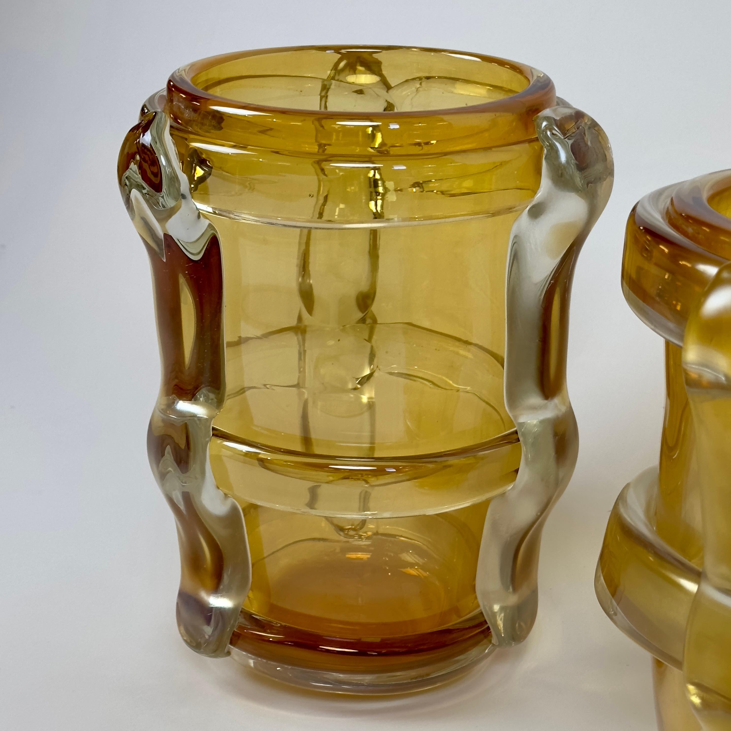 Late 20th Century Pair of Yellow Murano Art Glass Vases by Costantini In Good Condition For Sale In Firenze, Tuscany