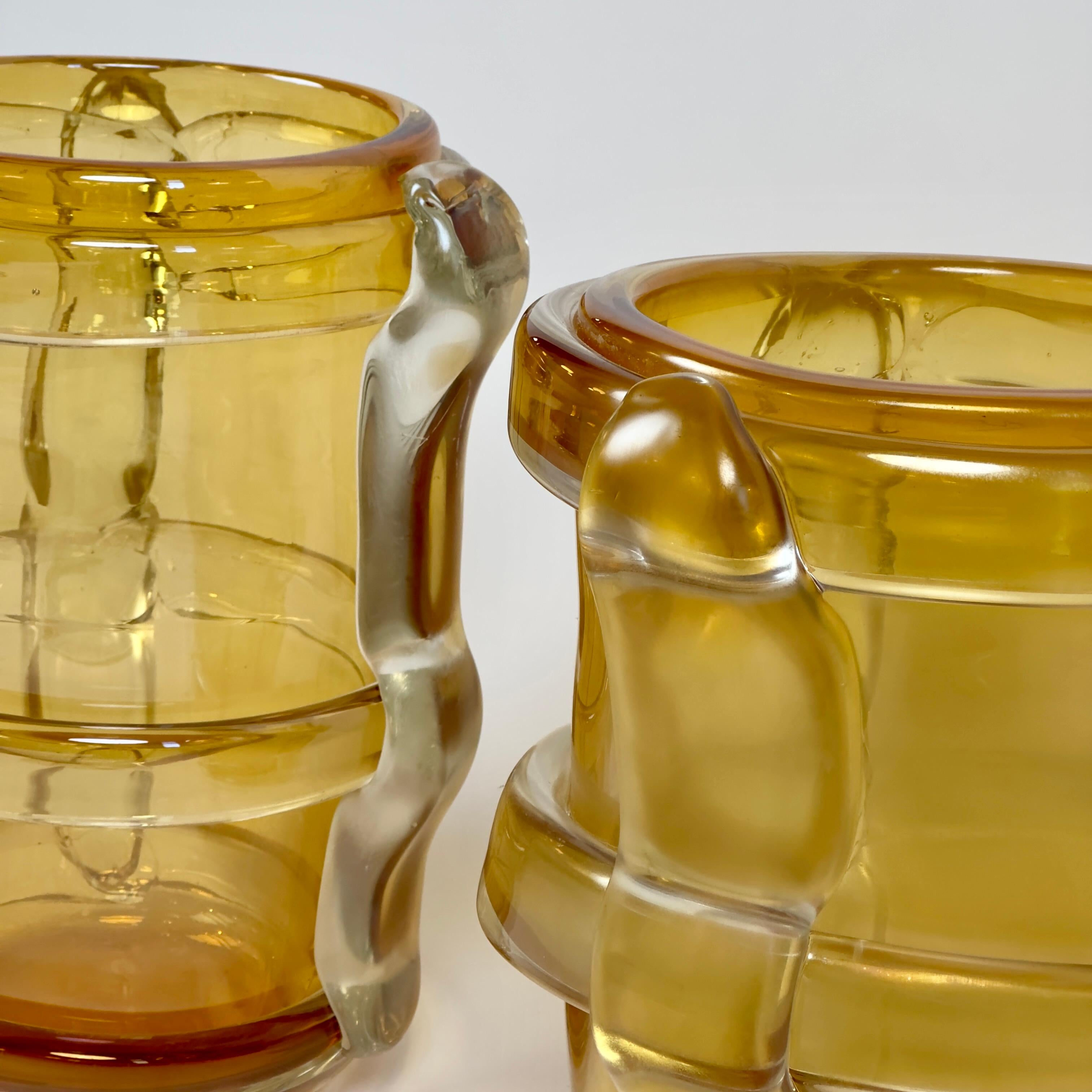 Murano Glass Late 20th Century Pair of Yellow Murano Art Glass Vases by Costantini For Sale