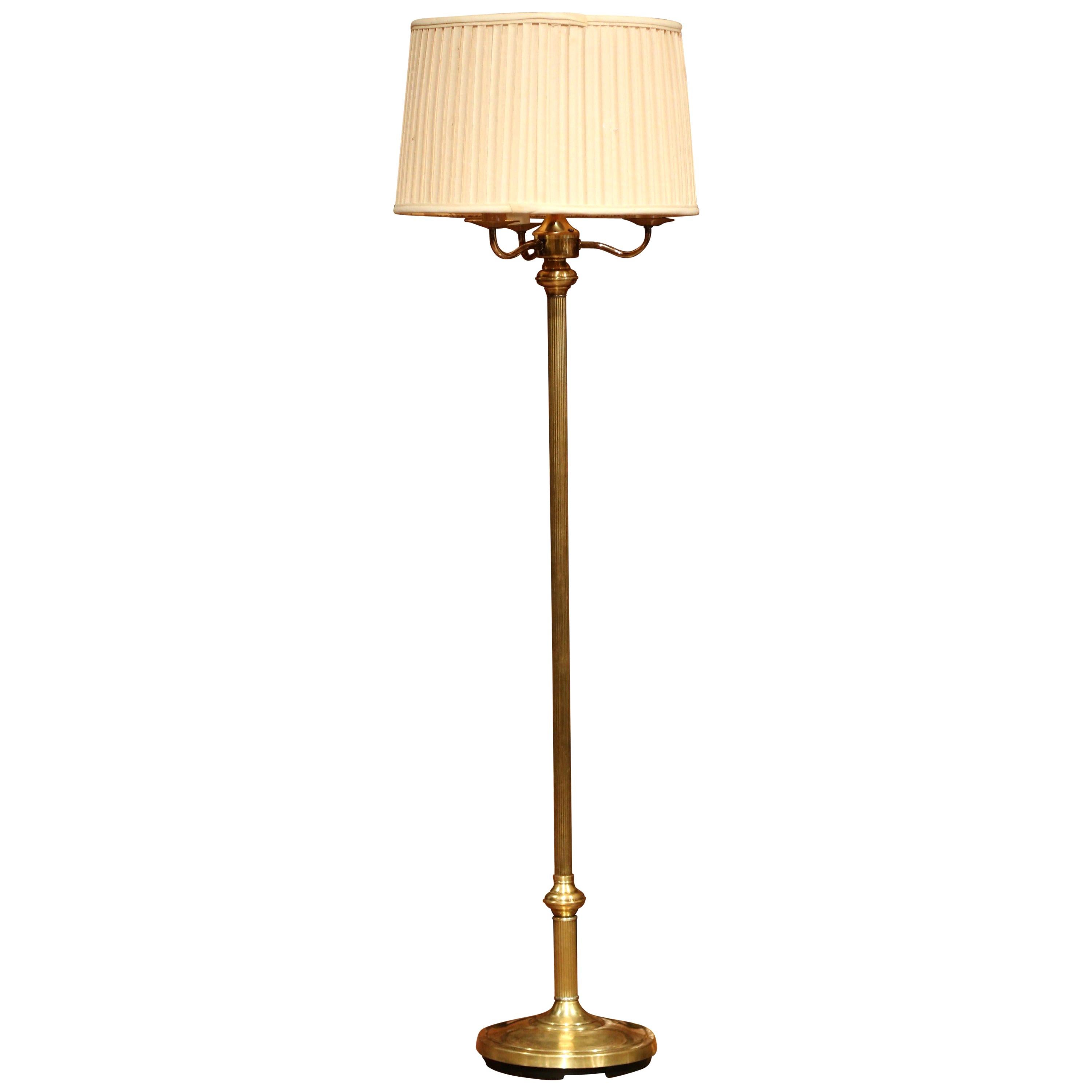 Late 20th Century Patinated Brass Four-Light Floor Lamp on Round Base