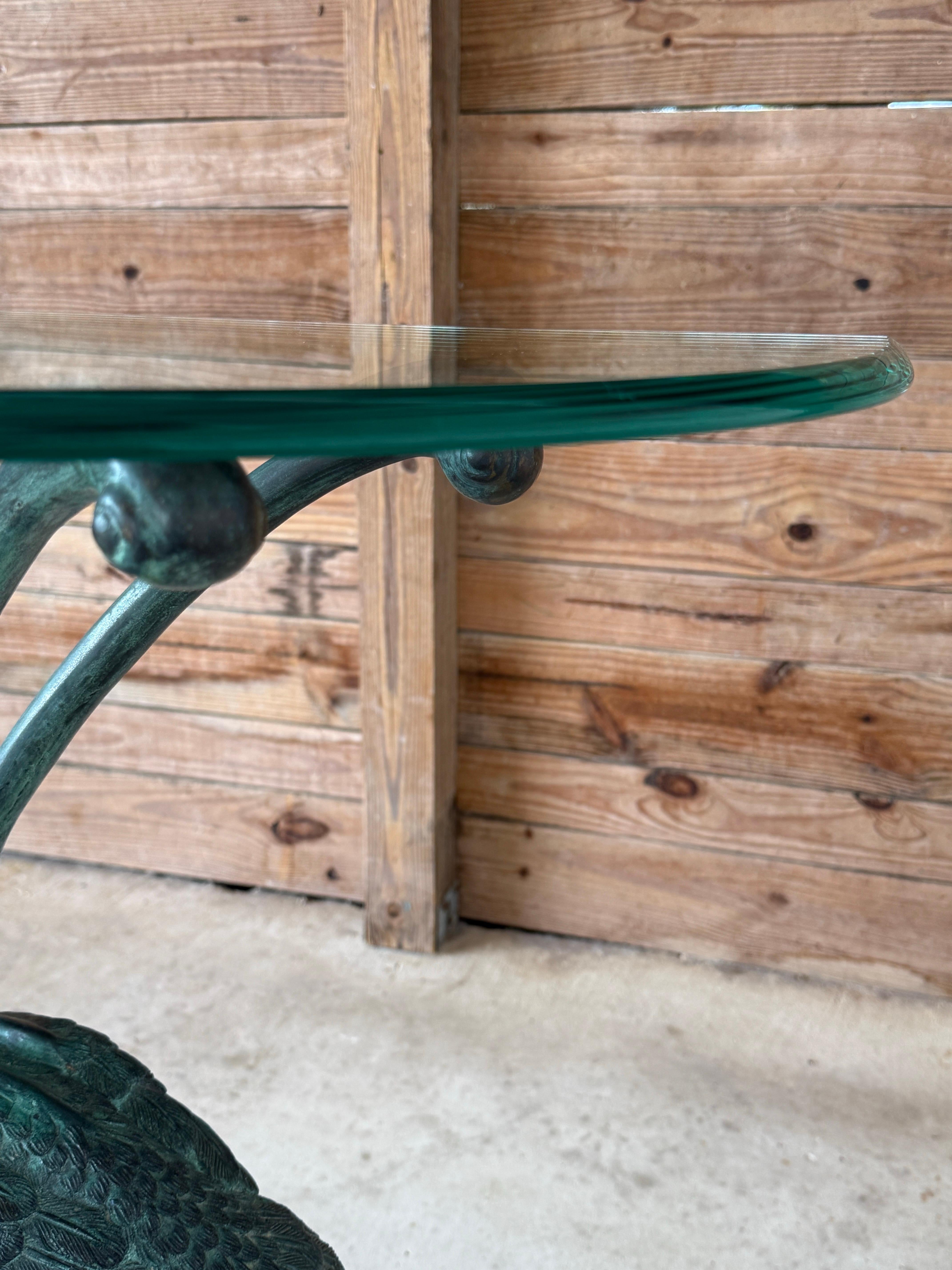Table console en bronze patiné de la fin du 20e siècle avec héron et nénuphar par LaBarge en vente 8