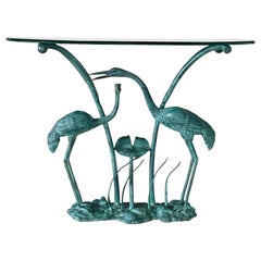 Late 20th Century Patinated Bronze Heron & Lily Pad Console Table by LaBarge