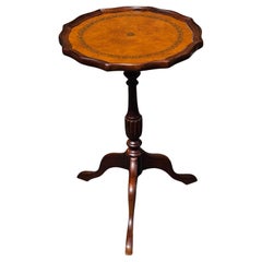 Late 20th Century Pedestal Tripod Tooled Leather Top Mahogany Candle Stand