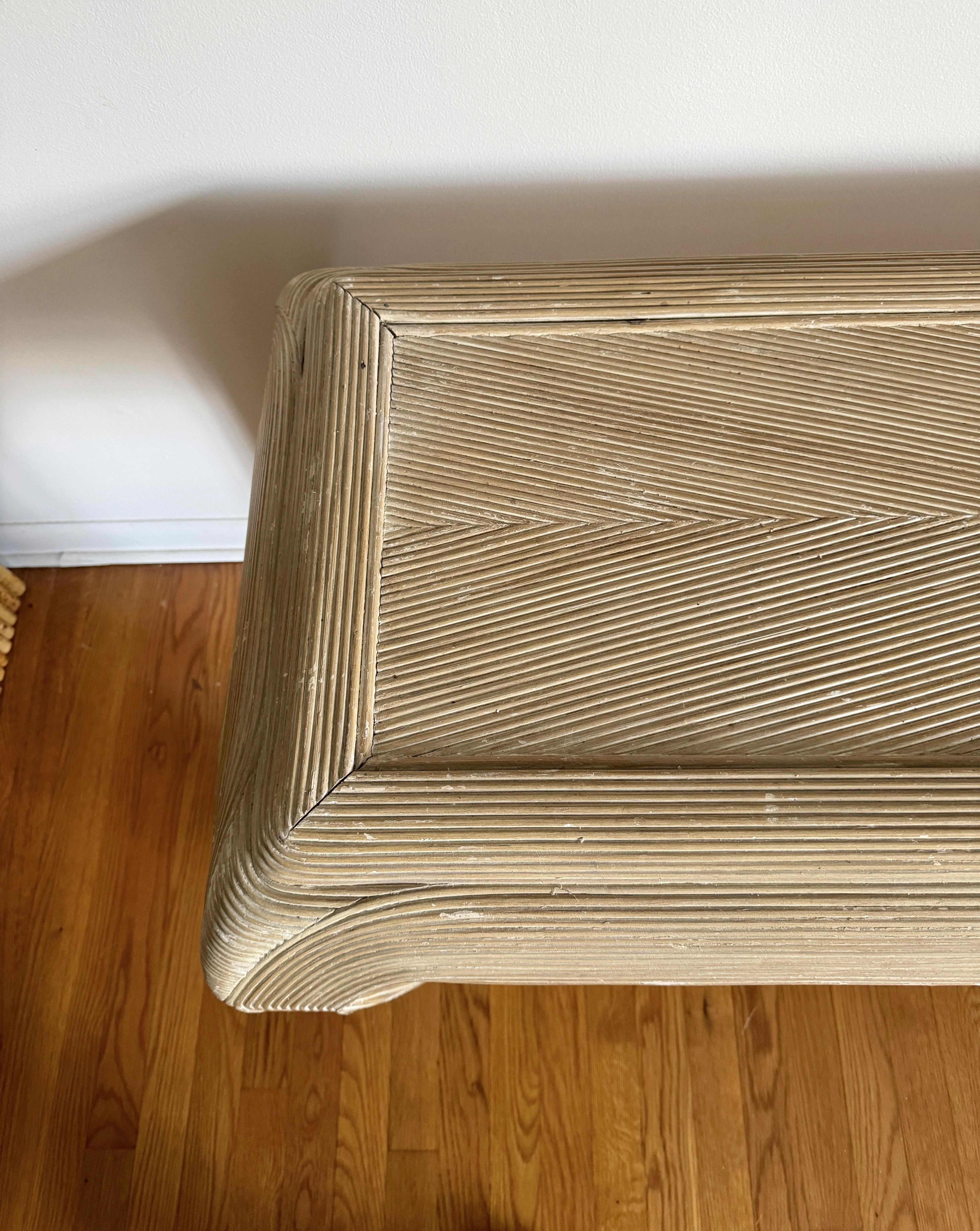 Late 20th Century Pencil Reed Console Entry Table in Style of Karl Springer In Good Condition For Sale In Elkton, MD