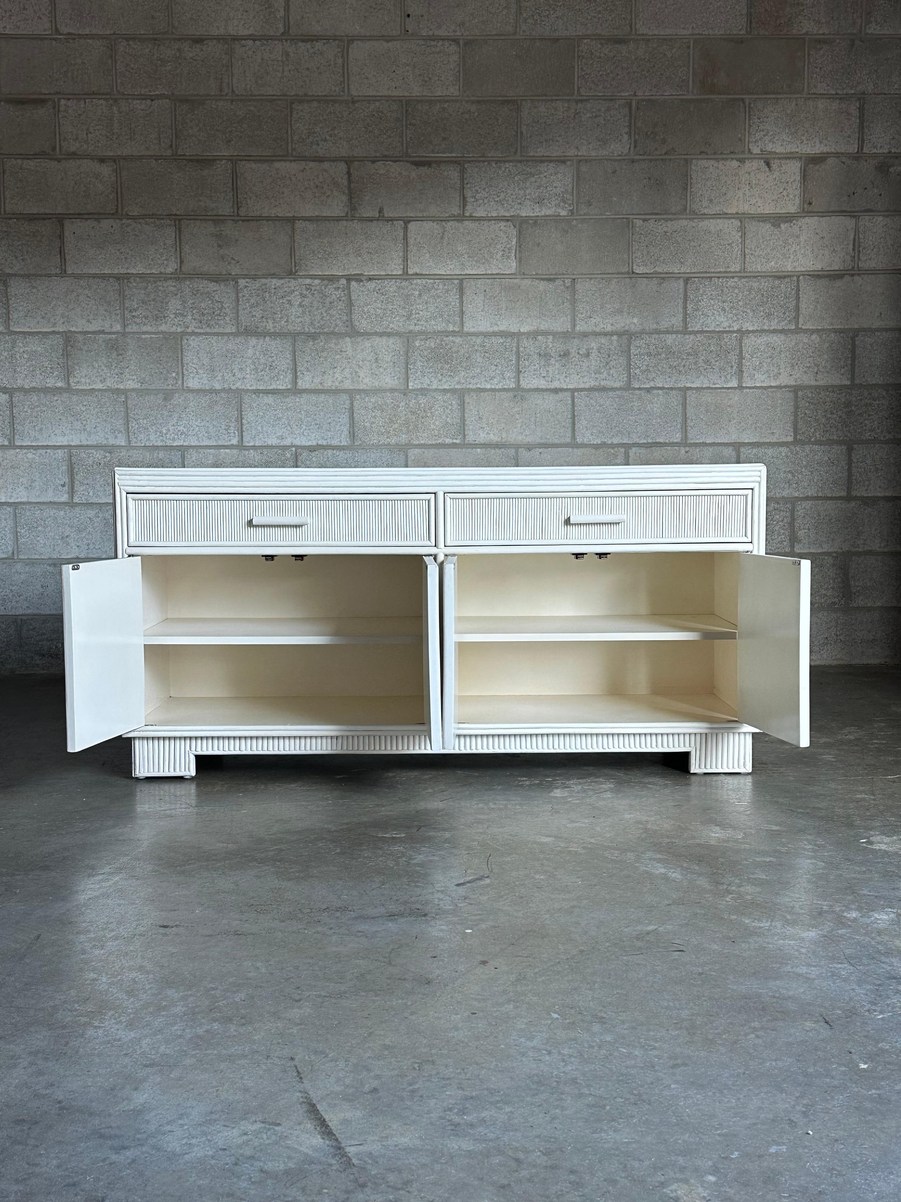 Organic Modern Late 20th Century Pencil Reed White Sideboard With Leaf Motif For Sale