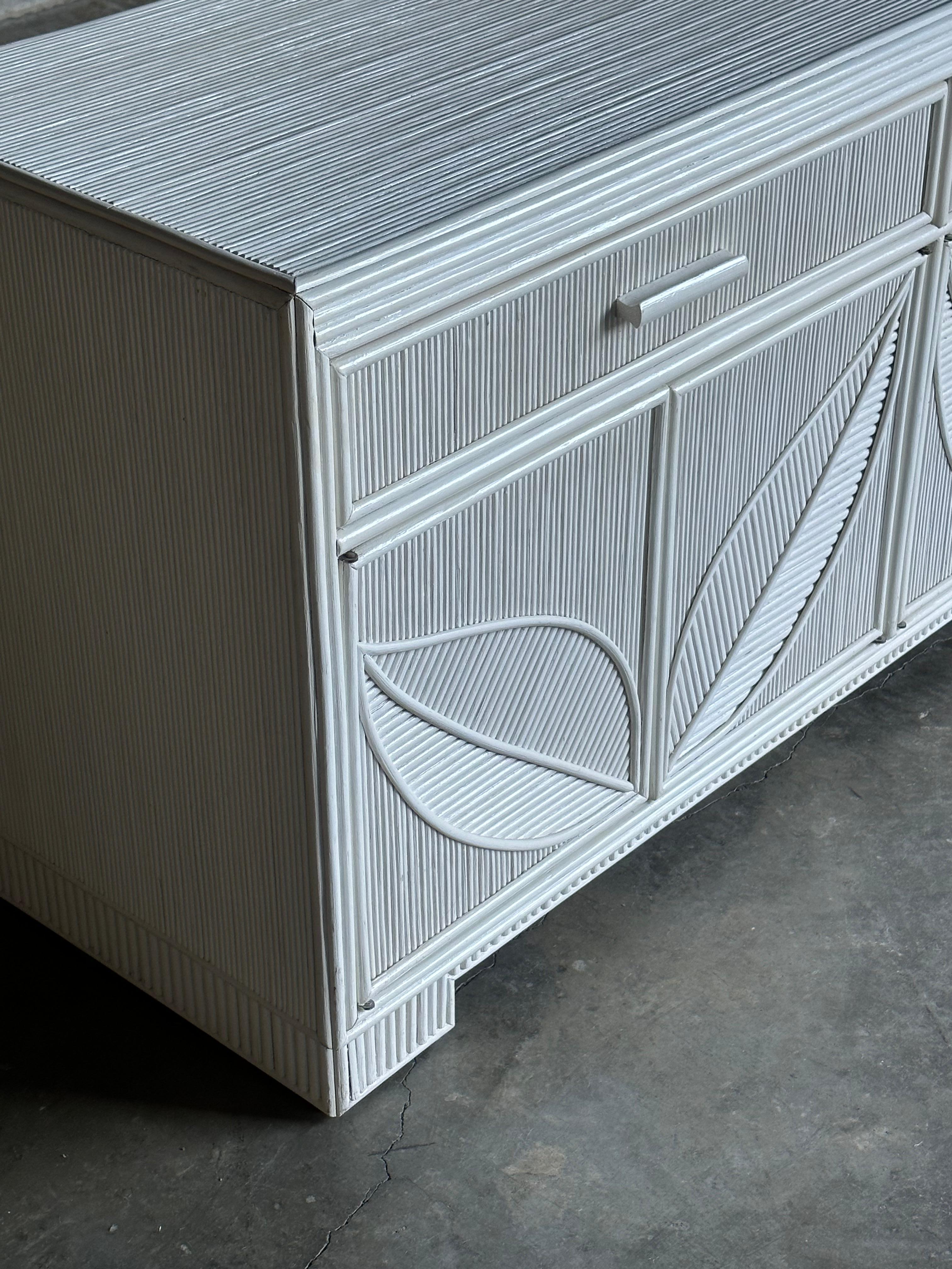 Late 20th Century Pencil Reed White Sideboard With Leaf Motif For Sale 1