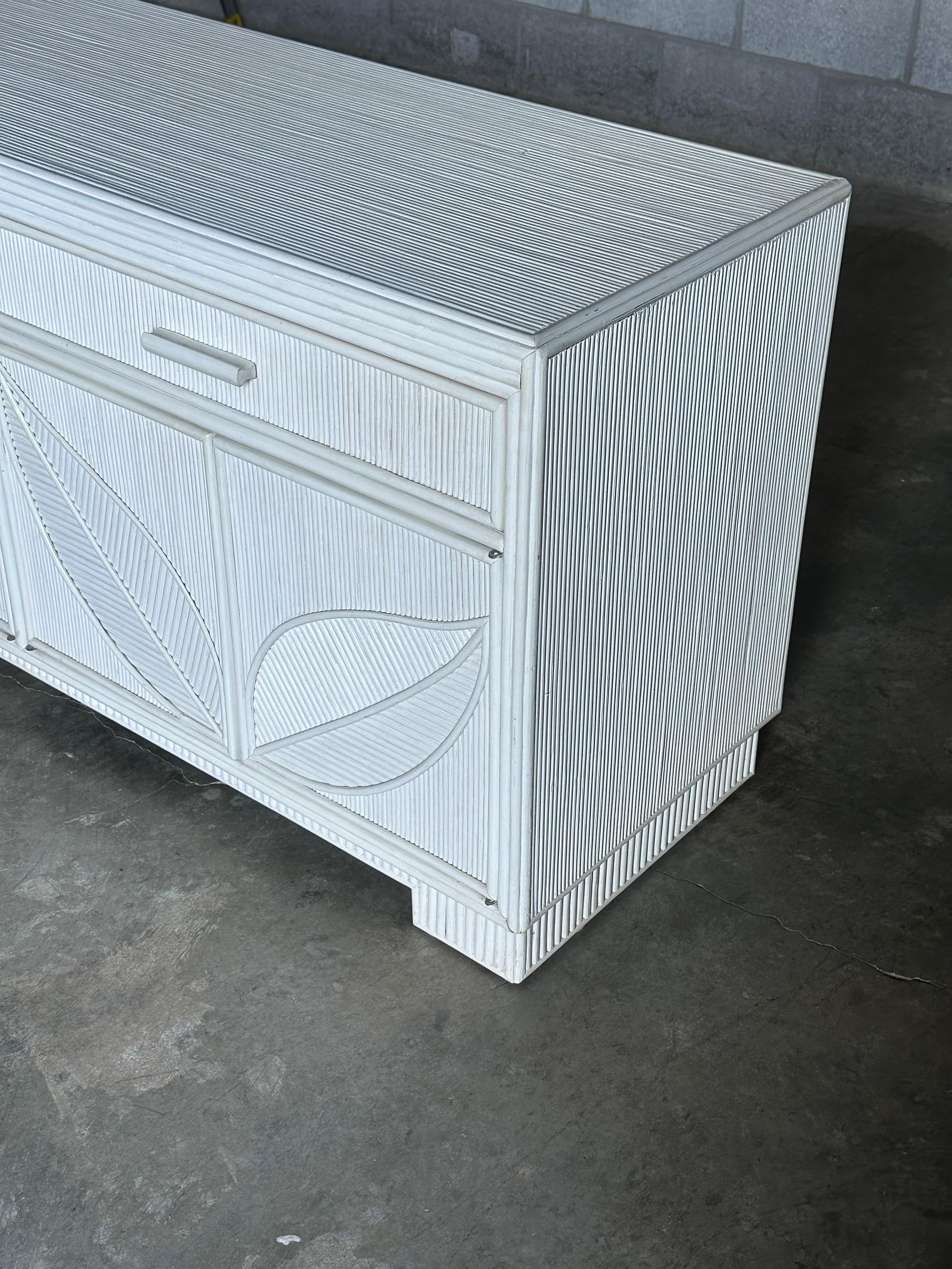 Late 20th Century Pencil Reed White Sideboard With Leaf Motif For Sale 2
