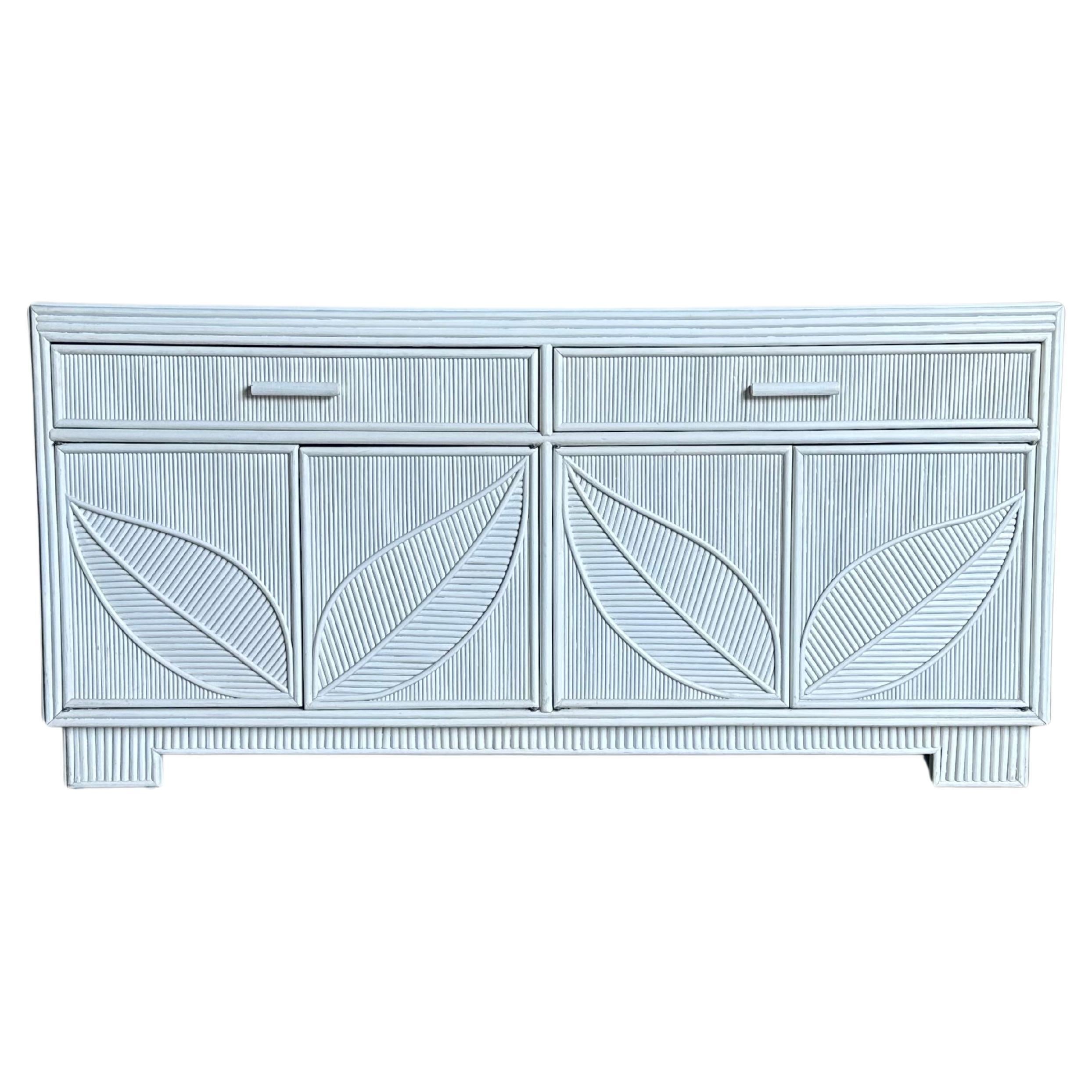 Late 20th Century Pencil Reed White Sideboard With Leaf Motif For Sale