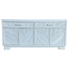 Vintage Late 20th Century Pencil Reed White Sideboard With Leaf Motif