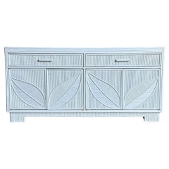 Late 20th Century Pencil Reed White Sideboard With Leaf Motif