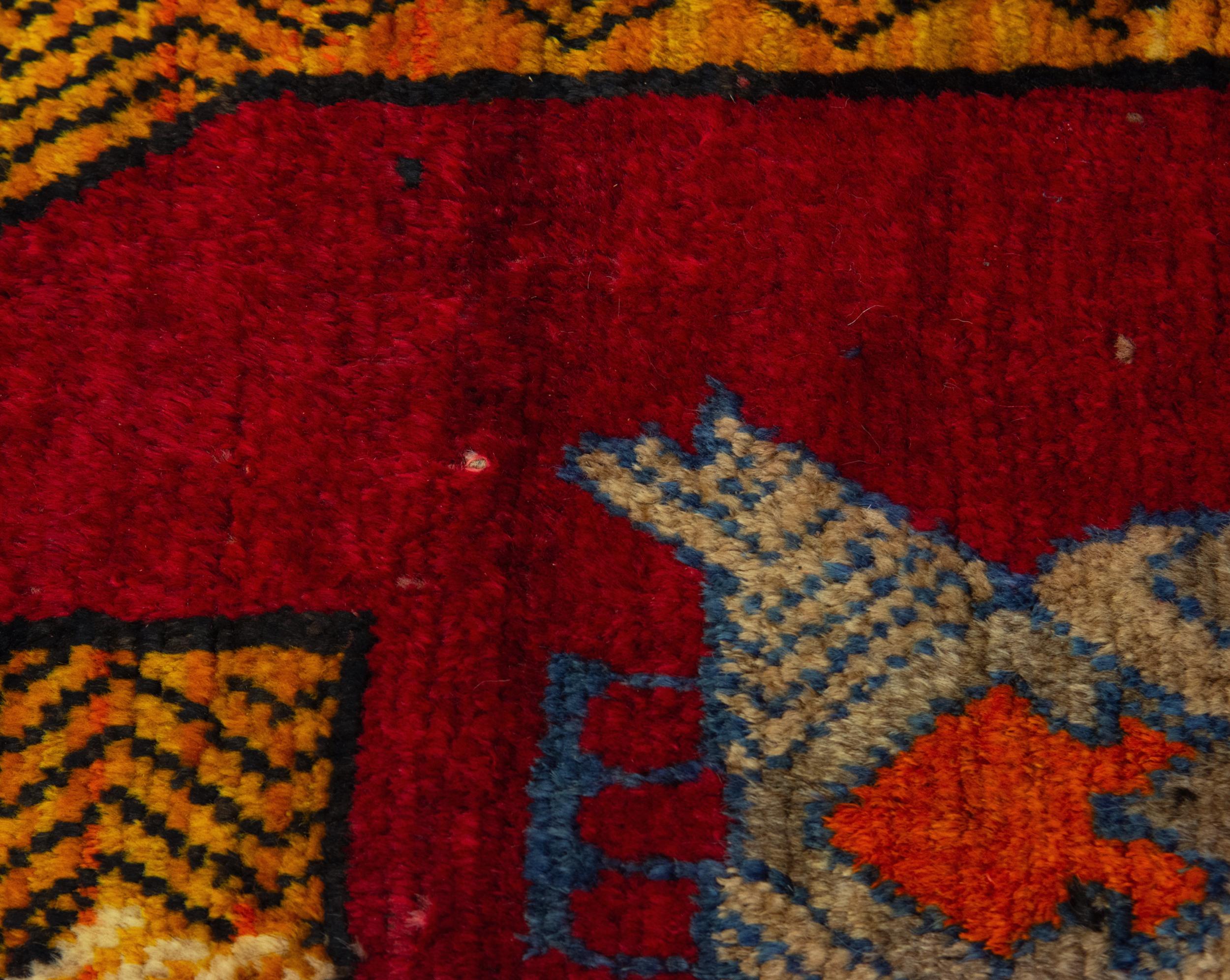 Late 20th Century Persian Hand Knotted Wool Tiger Pictorial Tribal Red Rug For Sale 1
