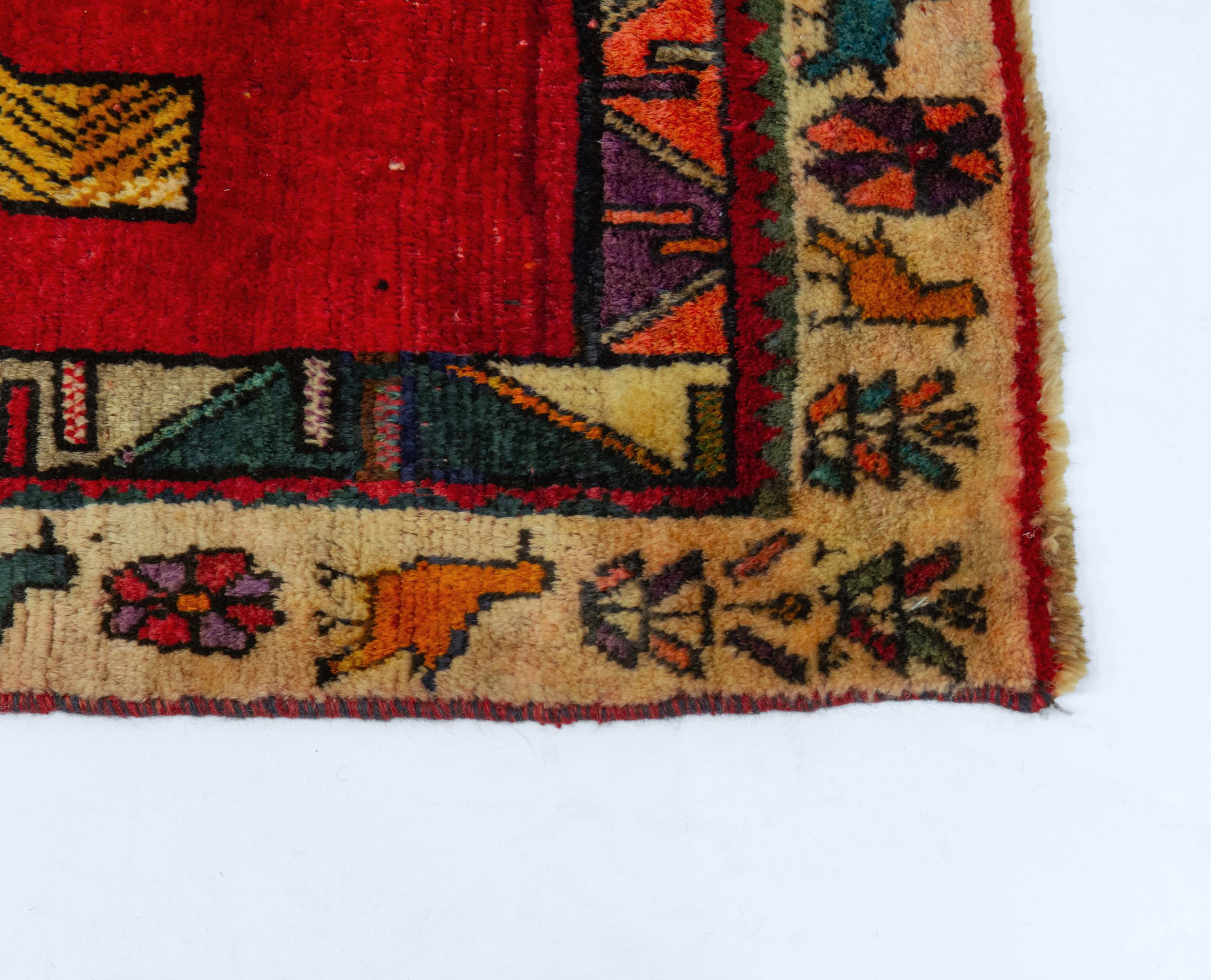 Late 20th Century Persian Hand Knotted Wool Tiger Pictorial Tribal Red Rug For Sale 4