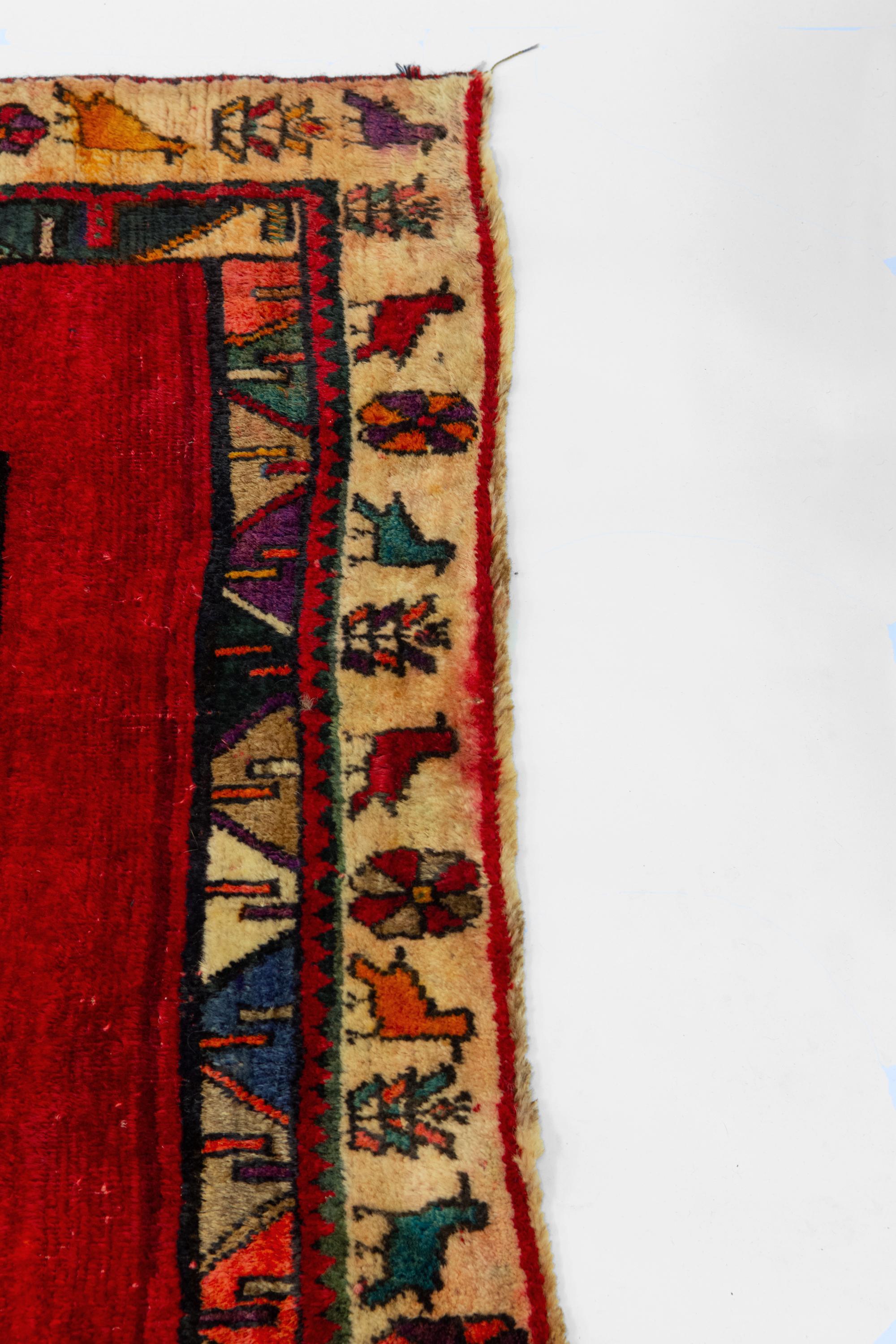 Late 20th Century Persian Hand Knotted Wool Tiger Pictorial Tribal Red Rug For Sale 5