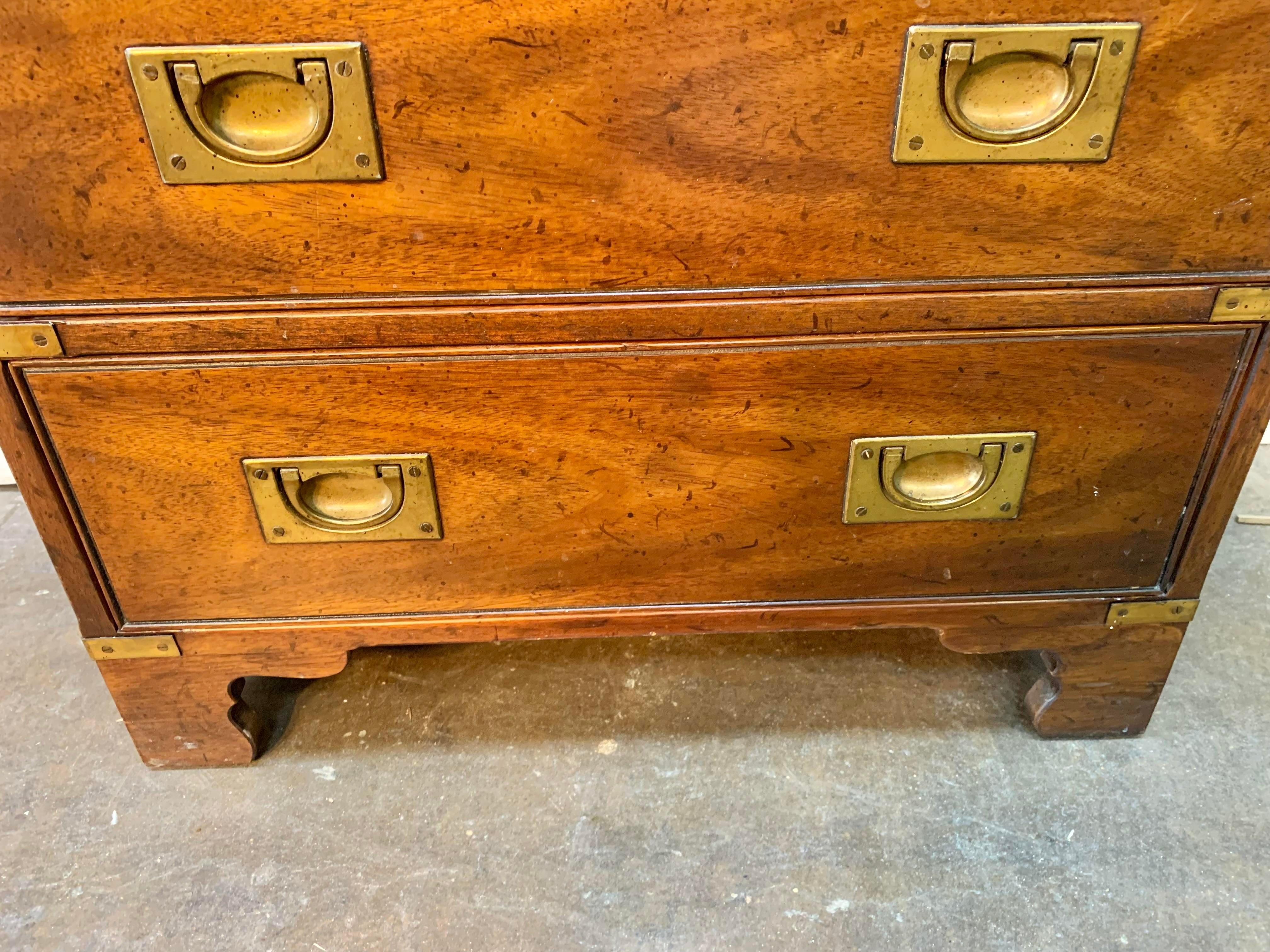 Late 20th Century Petite Walnut Heritage Campaign Chest with 6 Drawers 6