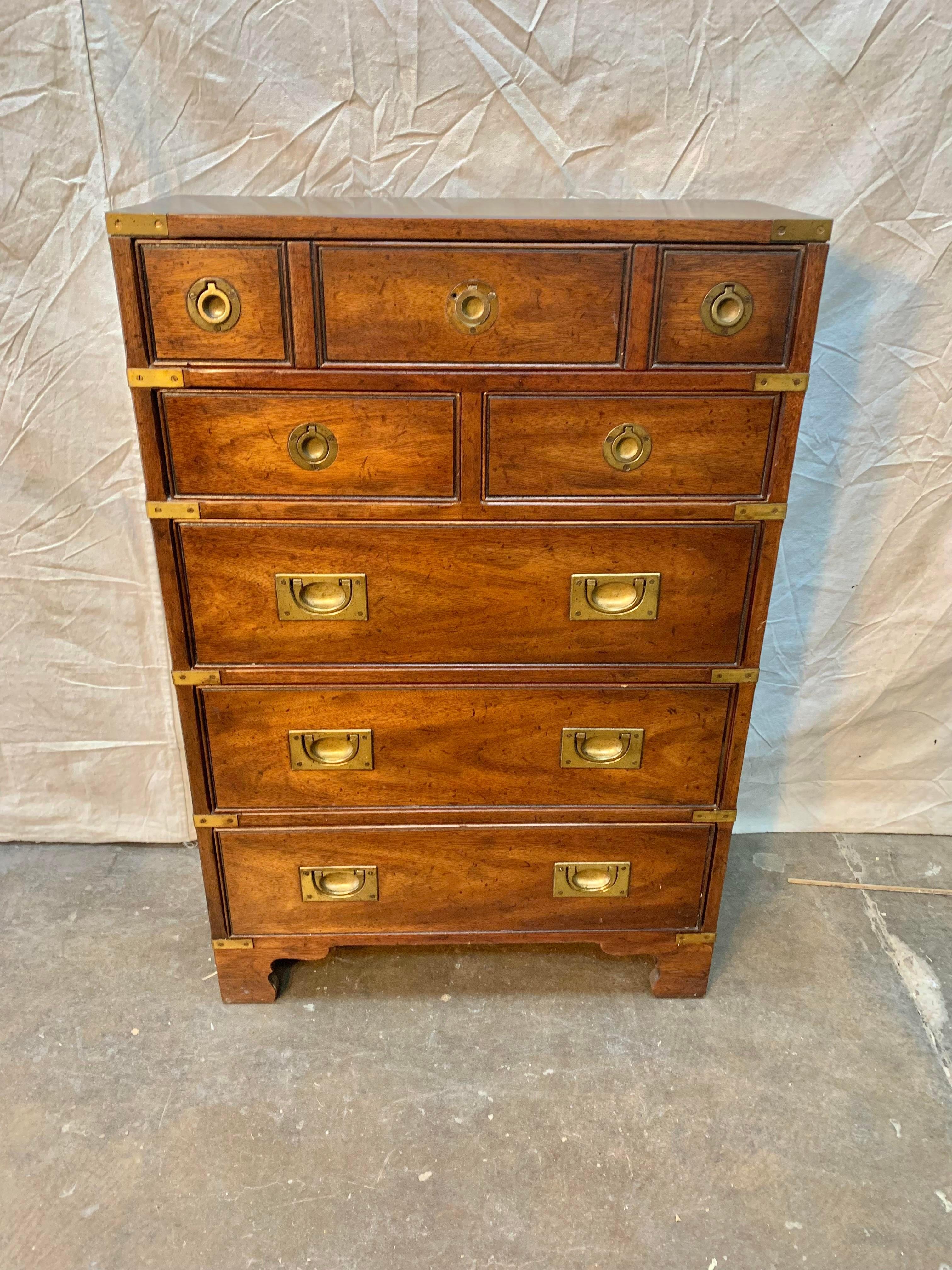 Late 20th Century Petite Walnut Heritage Campaign Chest with 6 Drawers 8