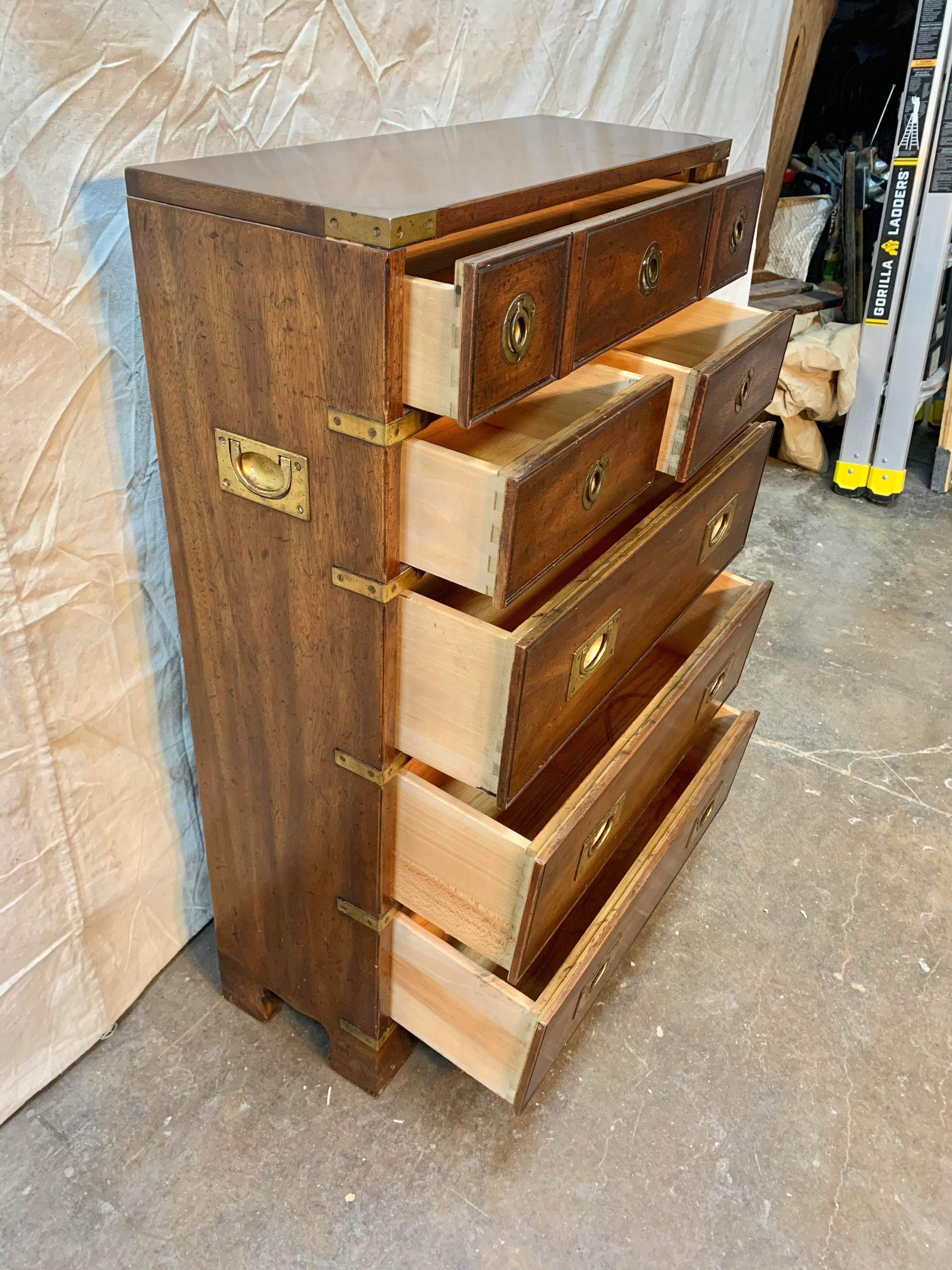 Late 20th Century Petite Walnut Heritage Campaign Chest with 6 Drawers 2