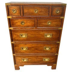 Late 20th Century Petite Walnut Heritage Campaign Chest with 6 Drawers