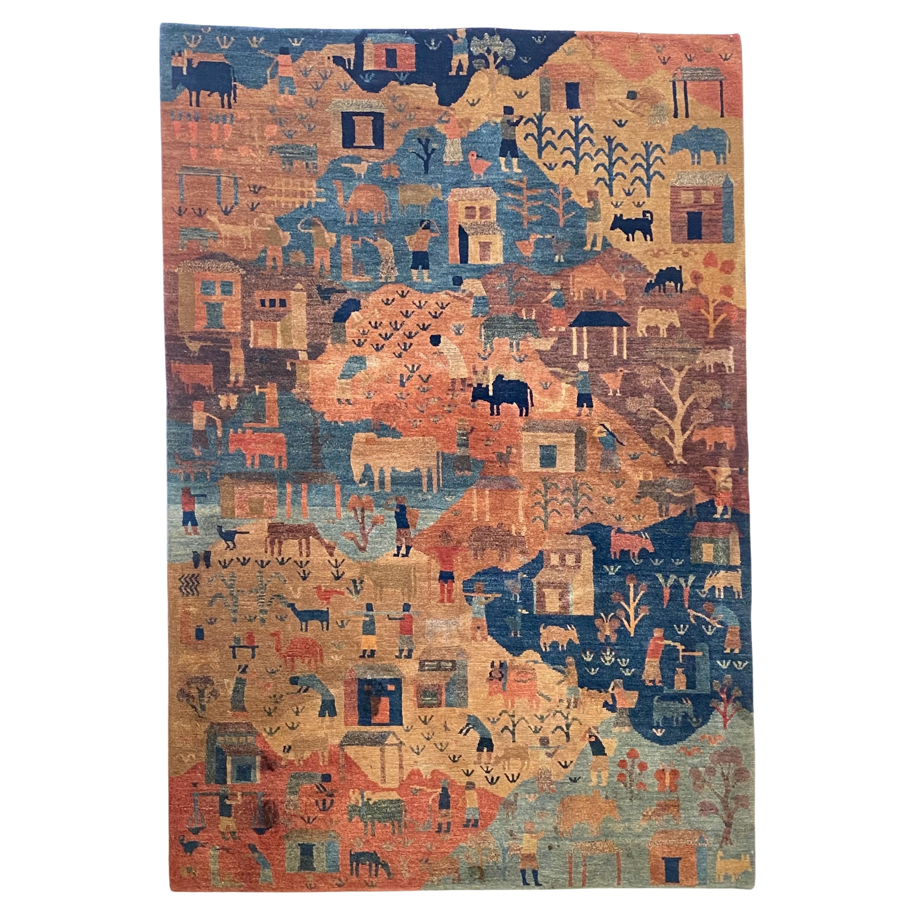 Late 20th Century Pictorial Gabbeh Accent Rug For Sale