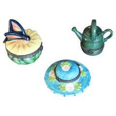 Fin du 20ème siècle Porcelaine Peint Main Trio Vintage de boîtes à bibelots par Limoges