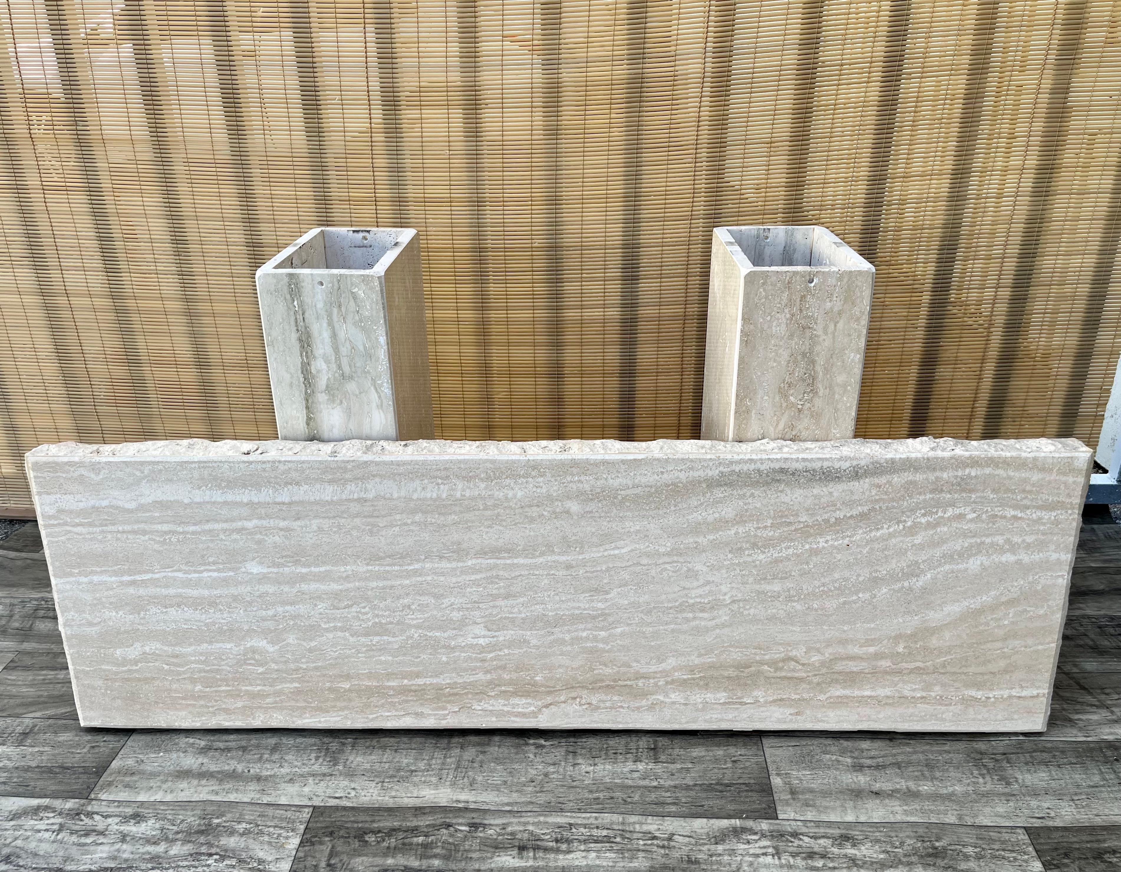 Late 20th Century Post Modern Travertine Console Table by Stone International.  7