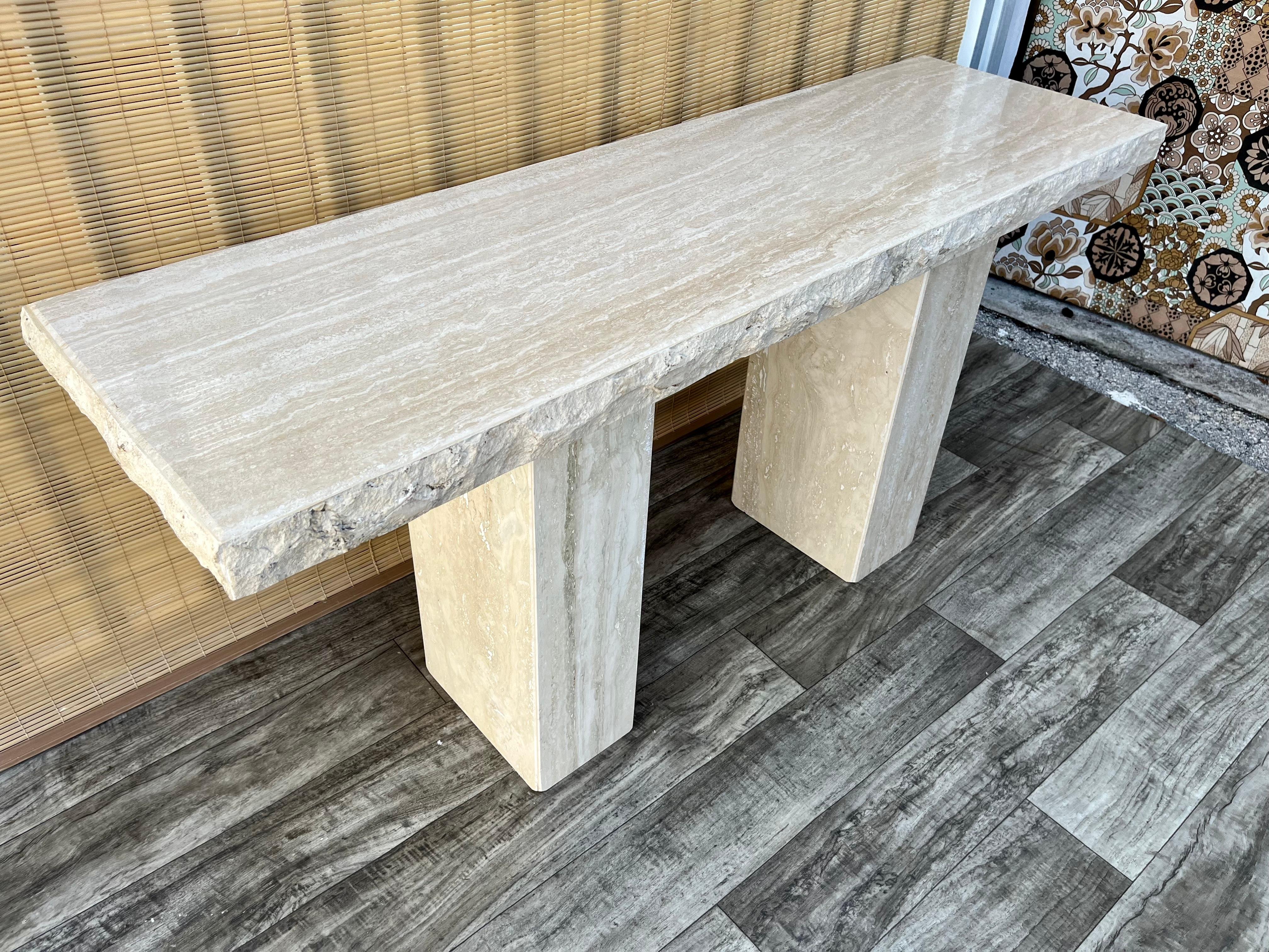 Post-Modern Late 20th Century Post Modern Travertine Console Table by Stone International. 