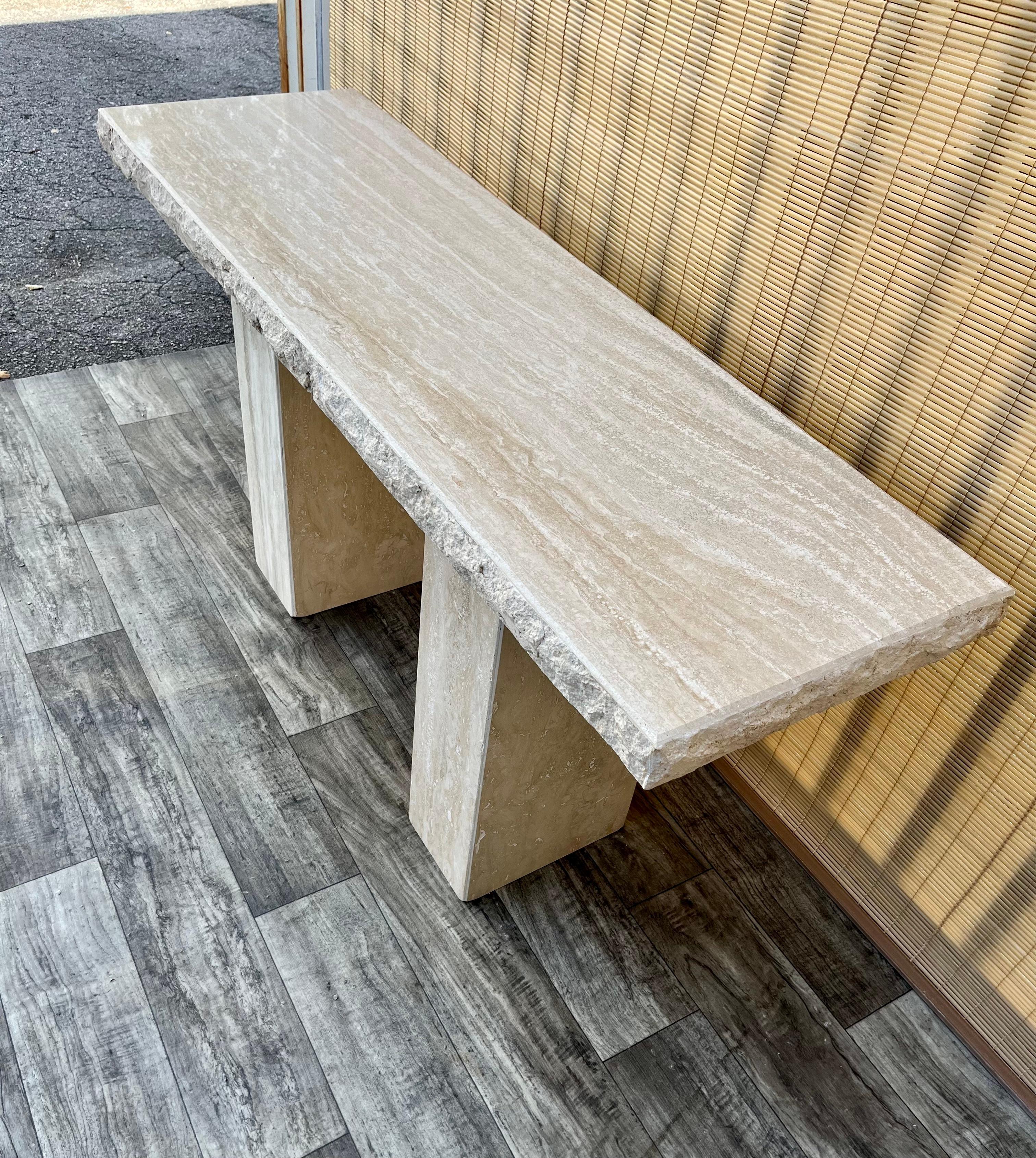 Italian Late 20th Century Post Modern Travertine Console Table by Stone International. 