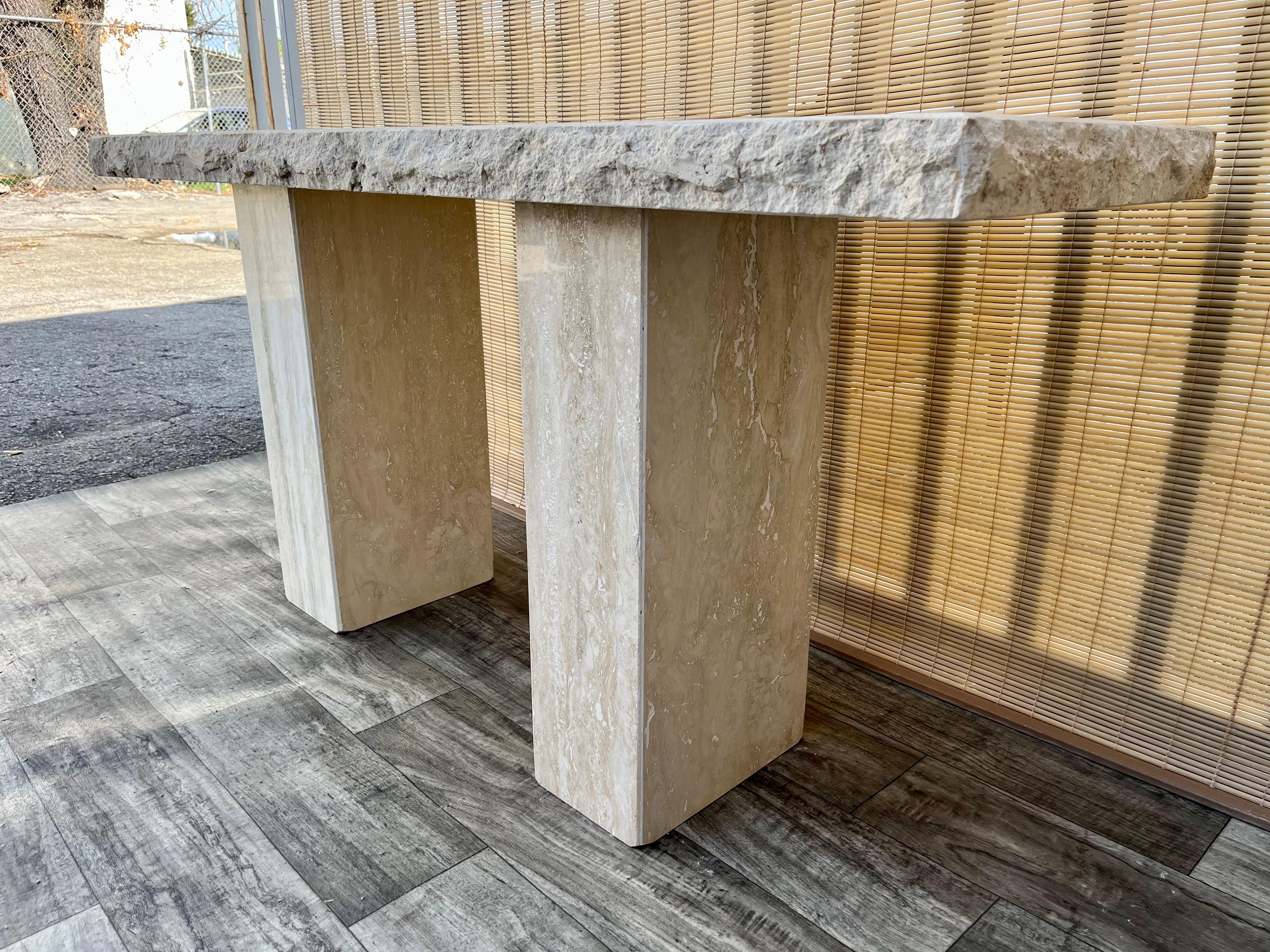 Late 20th Century Post Modern Travertine Console Table by Stone International.  1