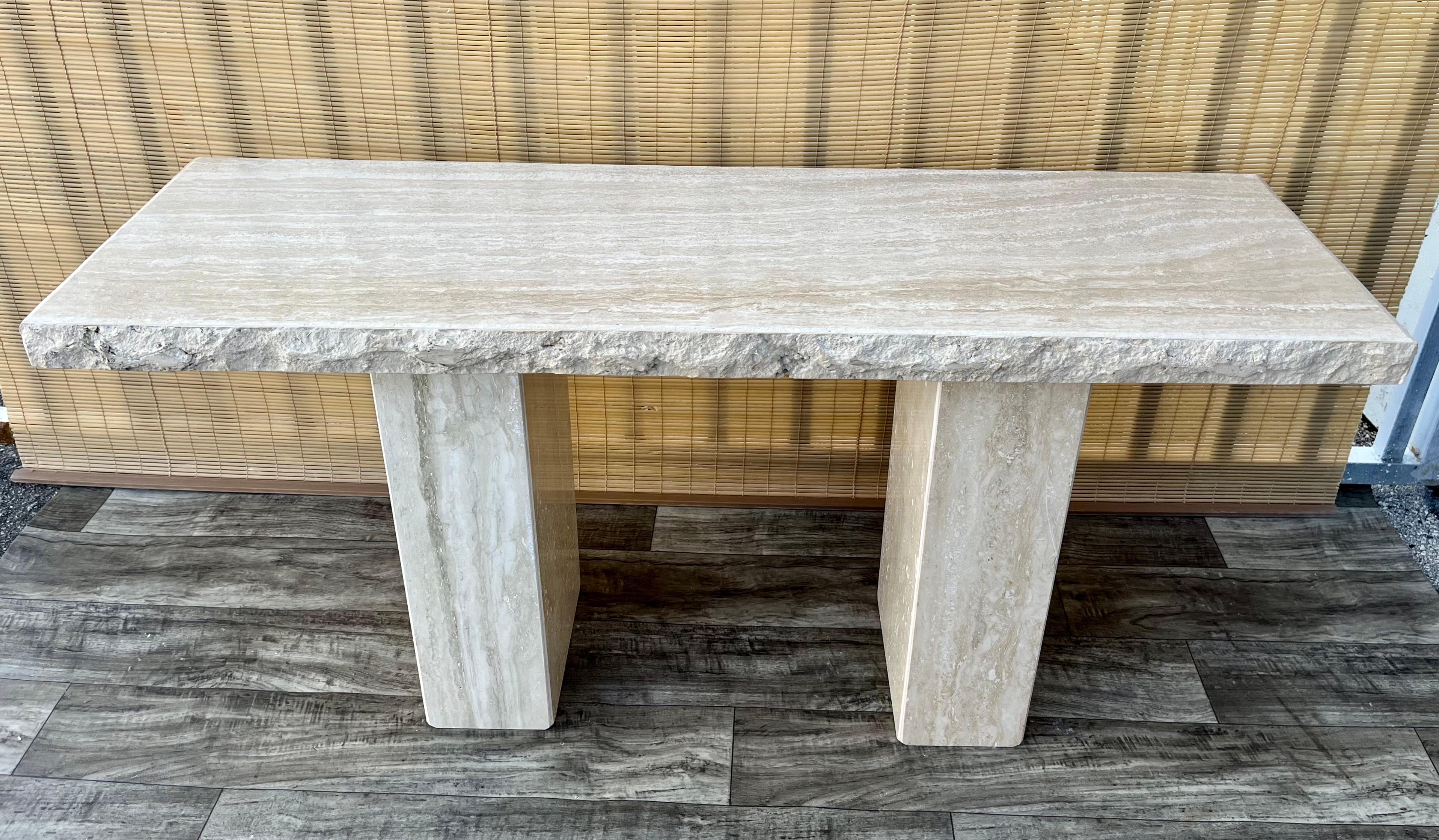 Late 20th Century Post Modern Travertine Console Table by Stone International.  2