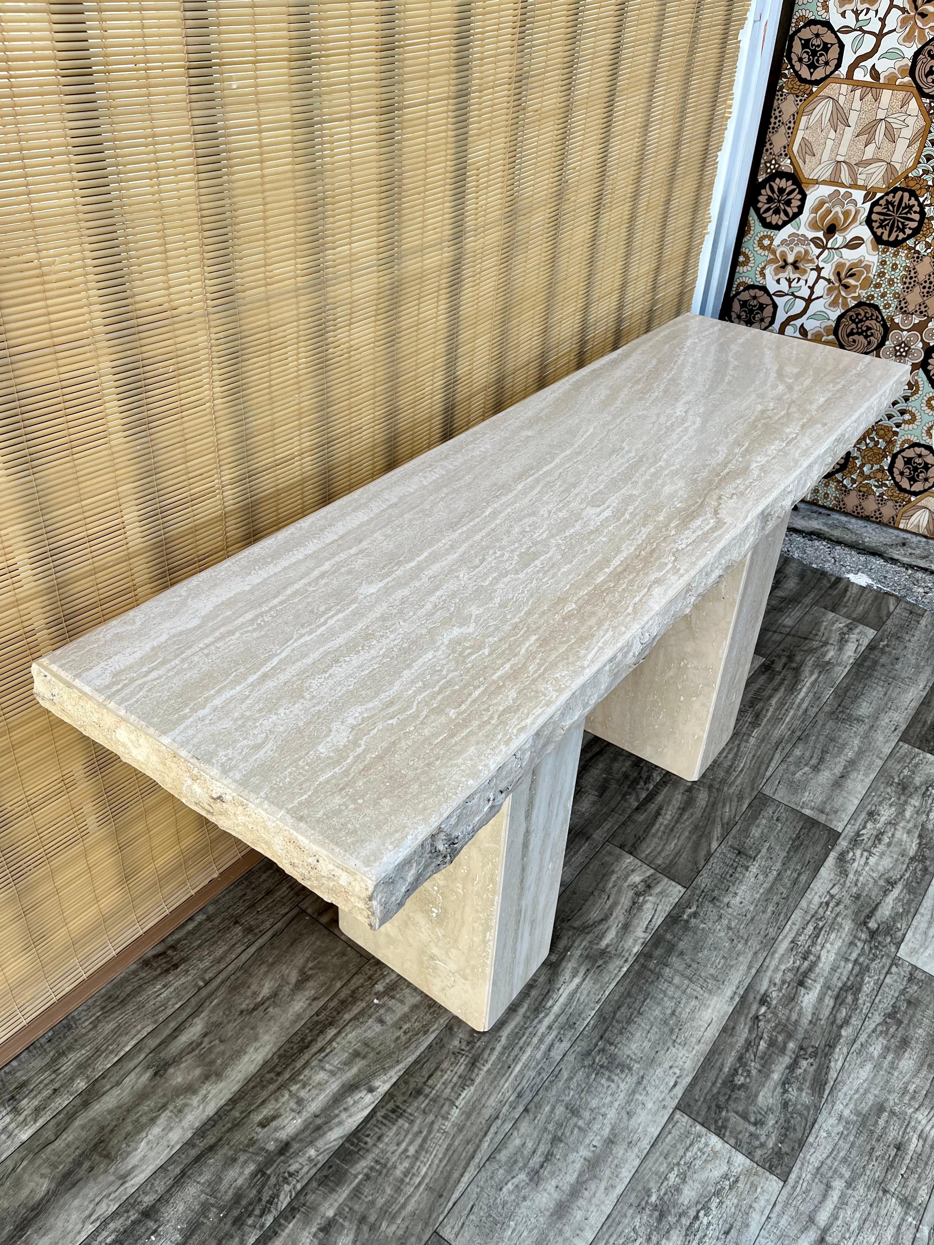 Late 20th Century Post Modern Travertine Console Table by Stone International.  3