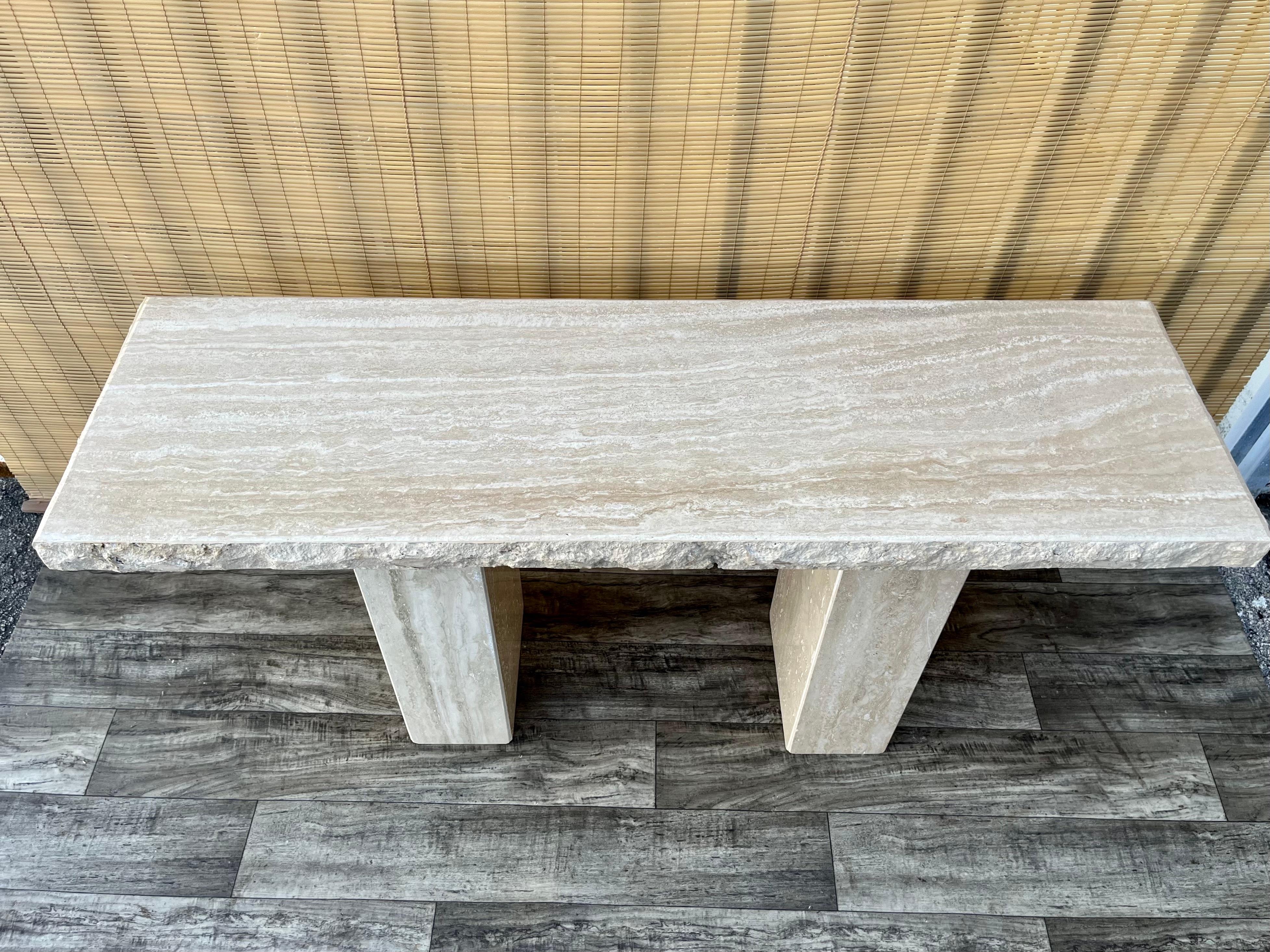 Late 20th Century Post Modern Travertine Console Table by Stone International. 4