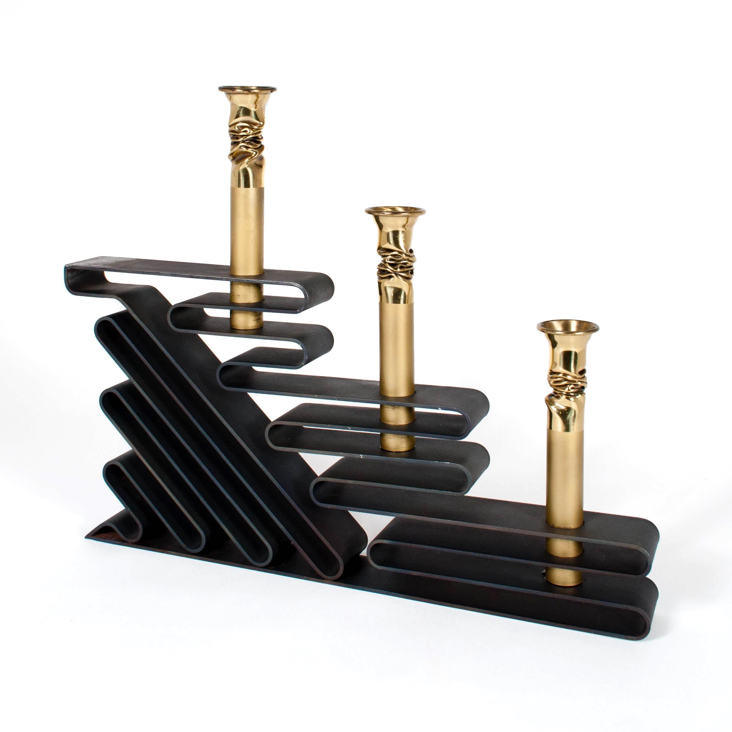 Late 20th Century Postmodern Black Steel Ribbon Candleholder In Good Condition In Bridport, CT