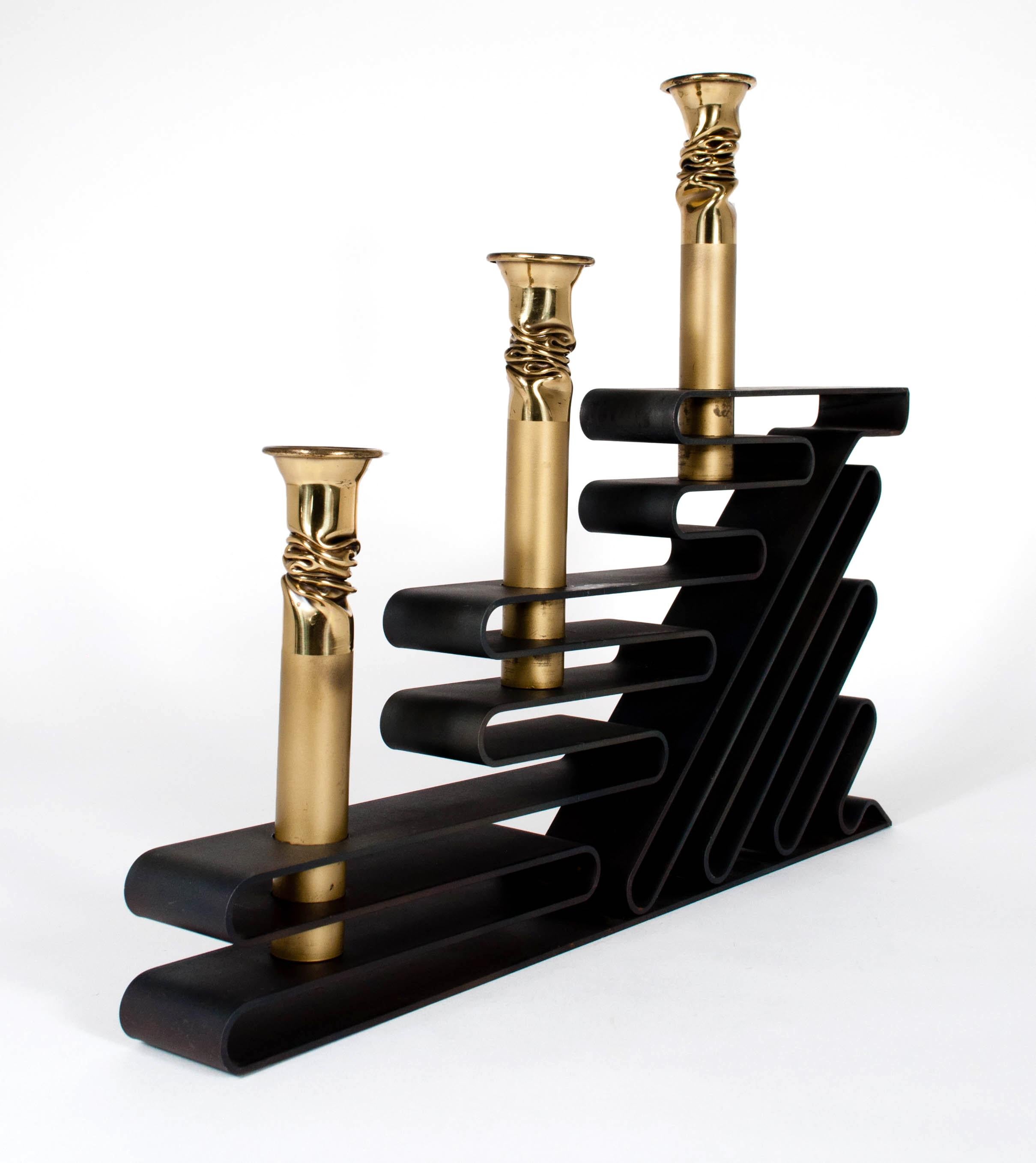 Late 20th Century Postmodern Black Steel Ribbon Candleholder 1