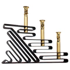 Late 20th Century Postmodern Black Steel Ribbon Candleholder