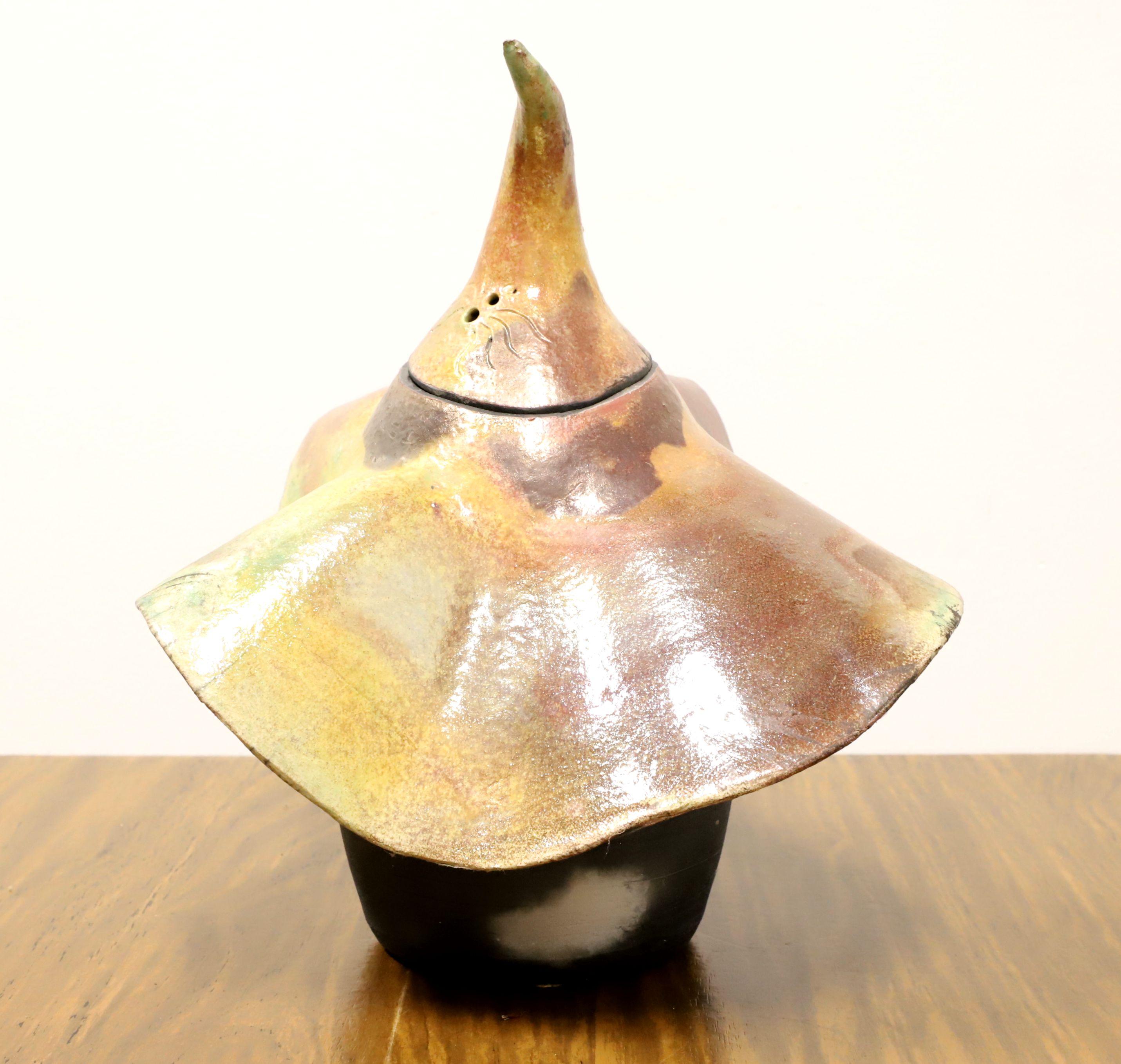 Folk Art Late 20th Century Pottery Witch's Head Jack-o-lantern For Sale
