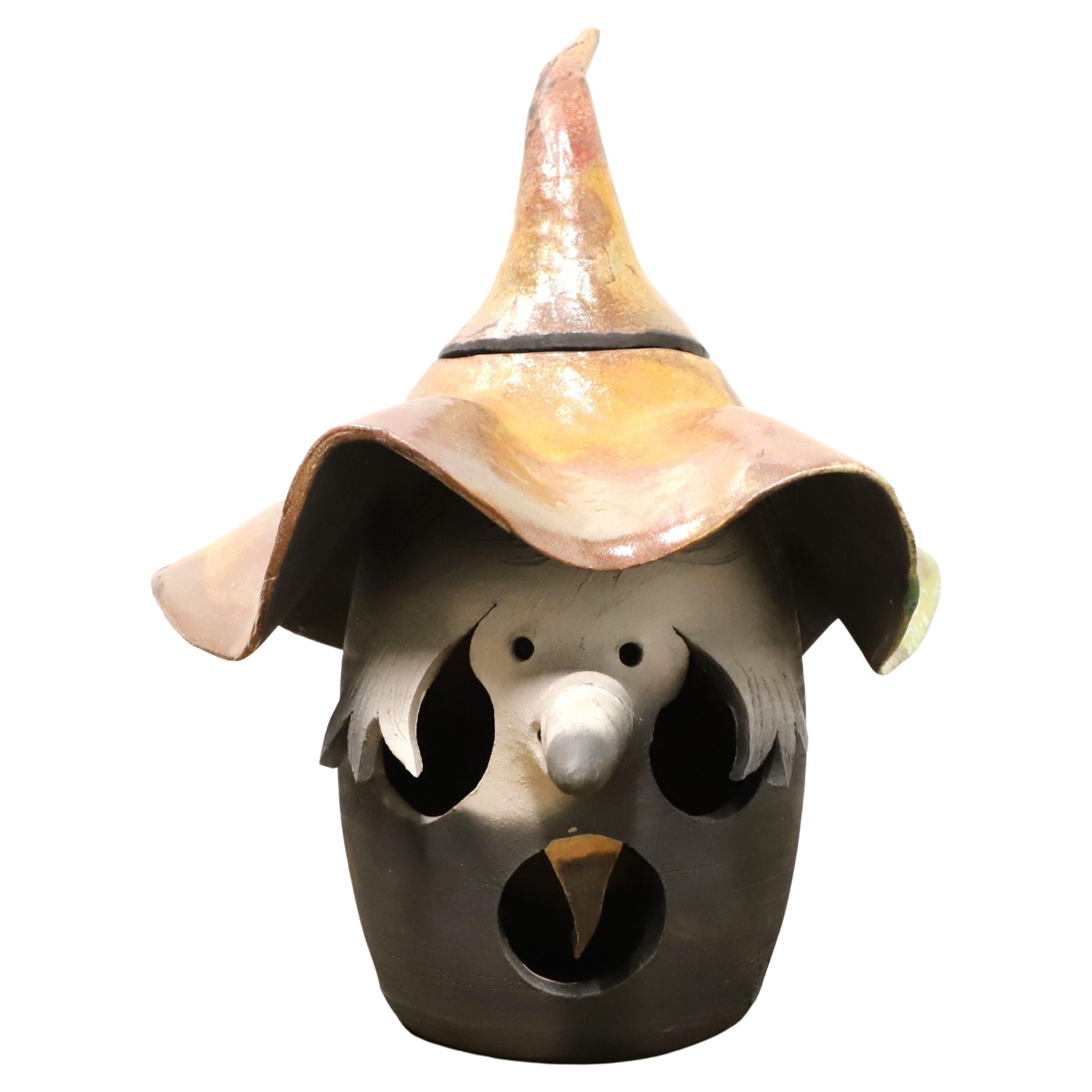 Late 20th Century Pottery Witch's Head Jack-o-lantern For Sale