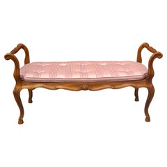 Late 20th Century Provincial Style Fruitwood and Caned Seat Upholstered Bench
