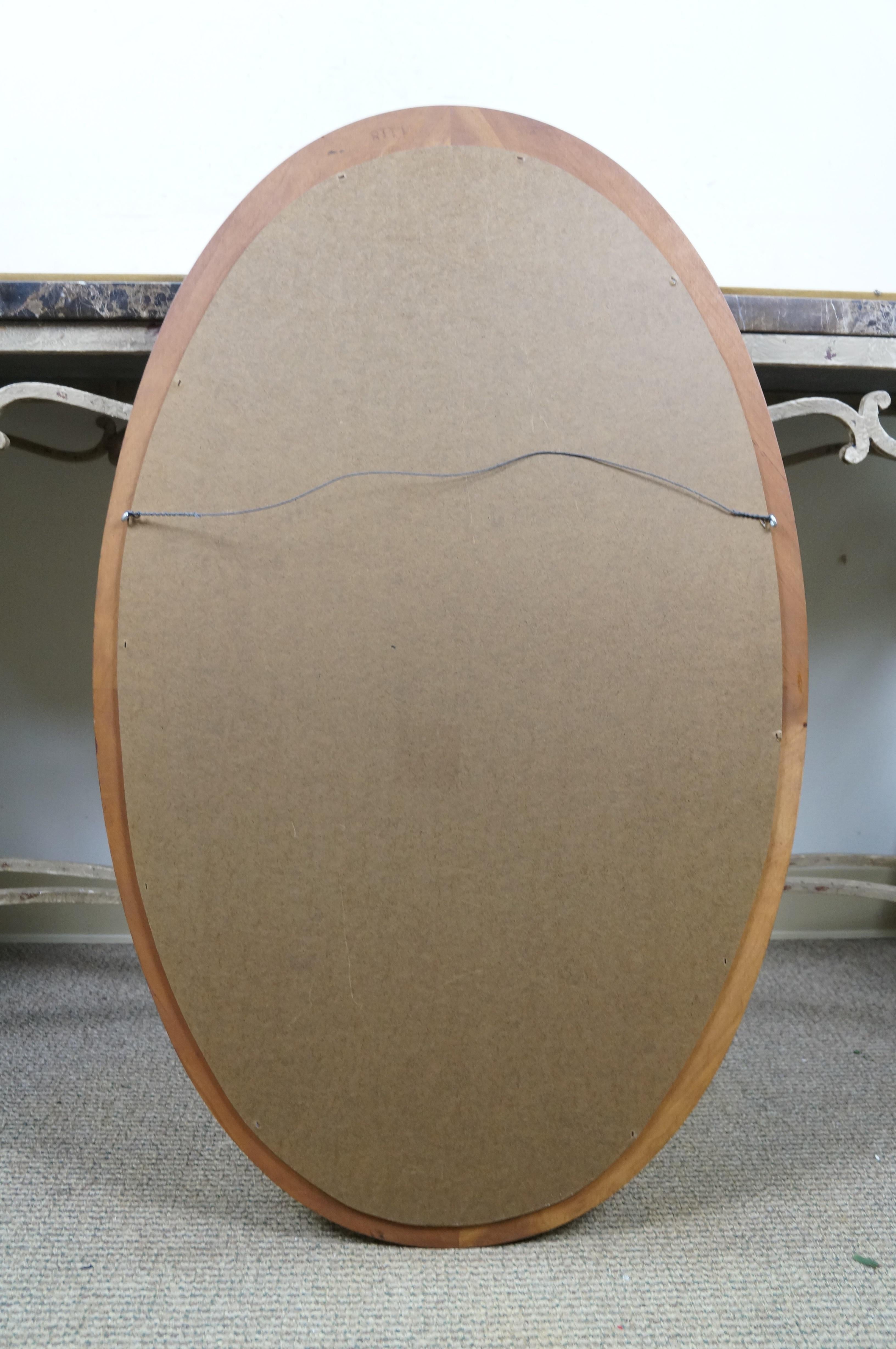 Fin du 20e siècle Miroir mural biseauté ovale en cerisier pour salle de bain 36